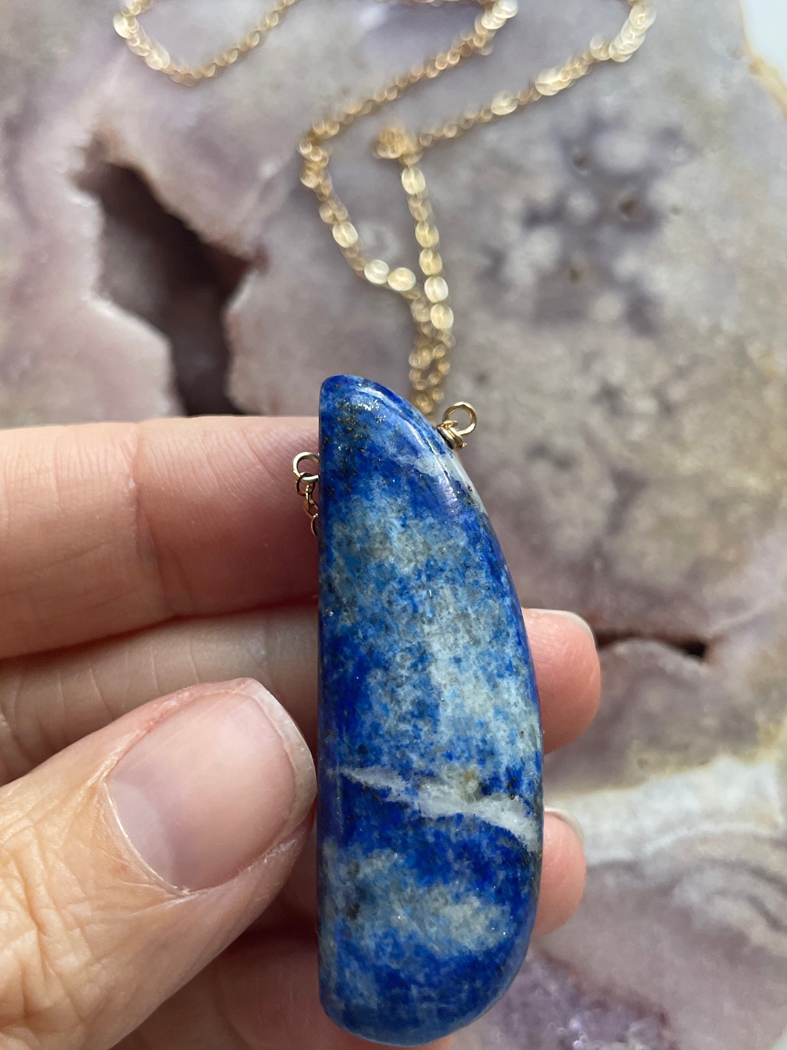 Lapis Lazuli Statement Necklace - 14K Gold Filled Pendant for Women - Elegant Boho Jewelry for Parties, Weddings & Special Occasions