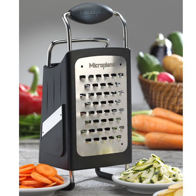 Microplane 4-Sided Stainless Steel Box Grater - Ultra Sharp Zester, Shredder, Slicer & Grater for Cheese, Vegetables & Fruits - Perfect for Cooking, Baking & Meal Prep