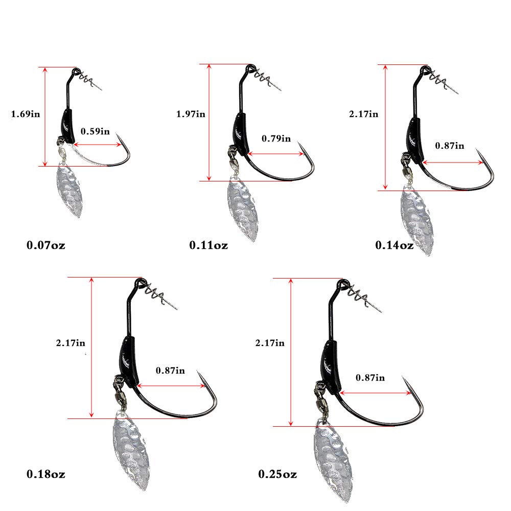 15pcs/Set Weighted Twistlock Hooks with Centering Pin - Silver/Gold Saltwater Fishing Hooks (0.07-0.25oz) for Bass, Trout & Saltwater Game Fish - Perfect for Deep Sea Fishing & Offshore Angling