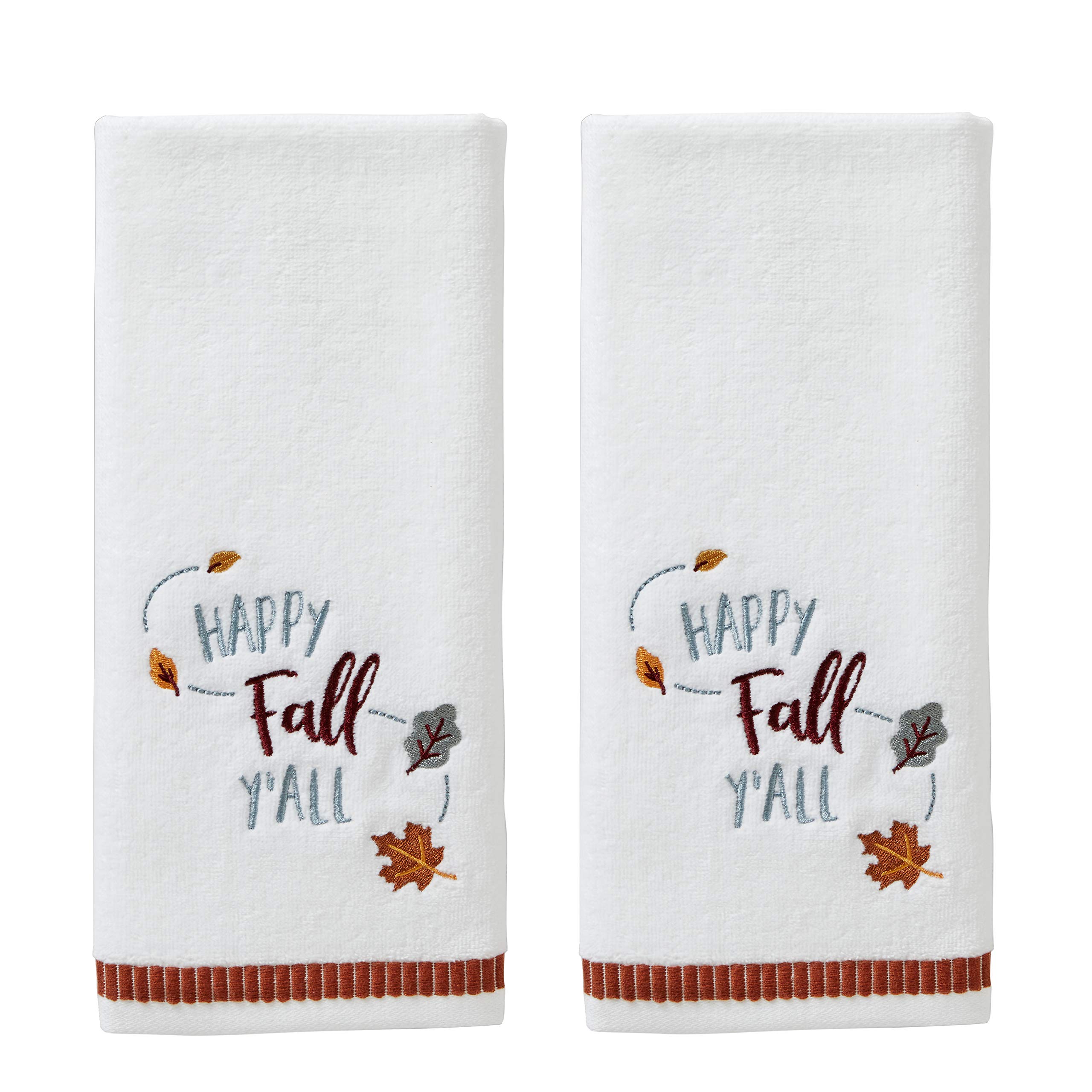 SKL Home Harvest Happy Fall Y'all Hand Towel Set - 2 Pack White 16x25 Inch Kitchen, Bath & Bar Towels - Perfect for Autumn Decor, Hostess Gifts & Seasonal Home Styling