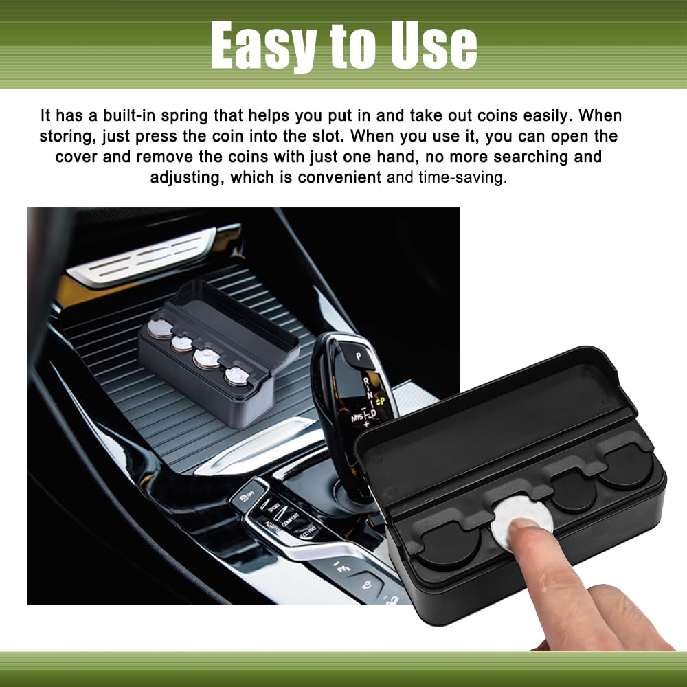 Portable Car Coin Holder - Universal Mini Change Storage Box & Money Dispenser for Coins of All Sizes | Dash-Mounted Auto Organizer Compatible with Most Cars & Trucks | Perfect for Toll Booths, Parking Meters & Drive-Thrus