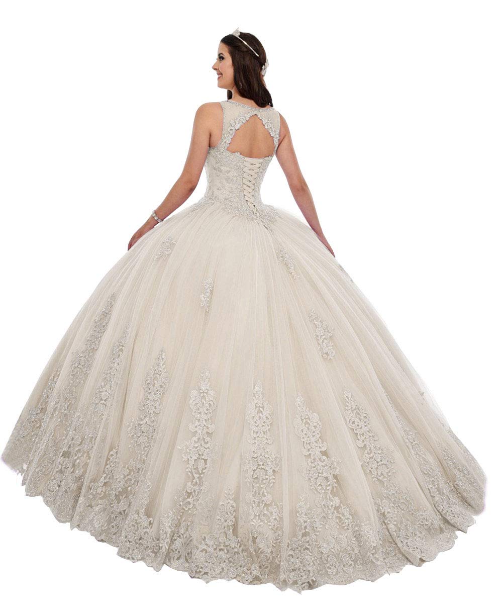 Emanni Women's Sleeveless Quinceanera Dress with Embroidery & Beading - Sweet 16 Party Dress for Girls, Evening Formal Gown in Ivory - Perfect for Quinceañeras, Proms, Weddings & Special Occasions