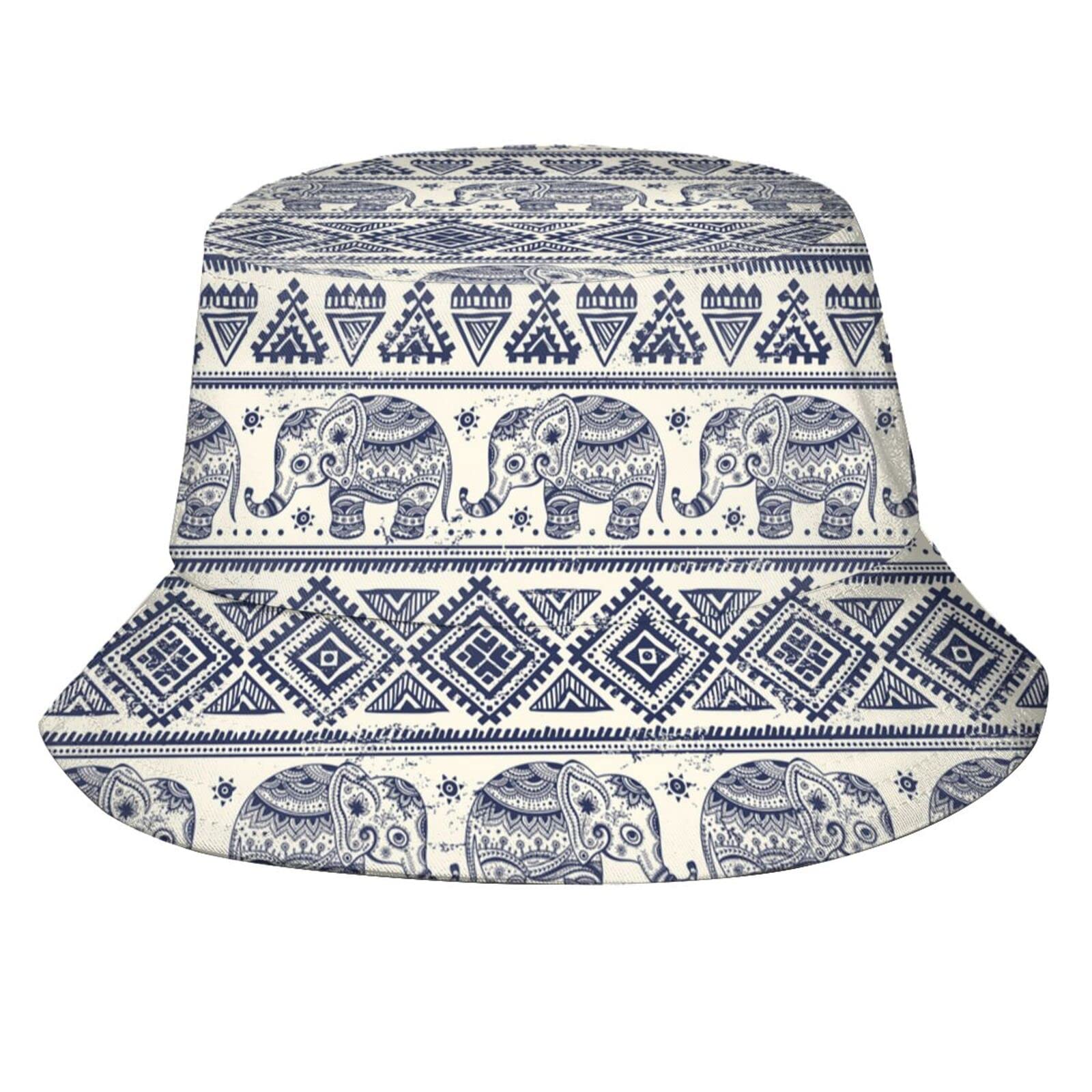 Stylish Ethnic Elephant Print Bucket Hat for Women & Men - Sun Protection Fisherman Hat for Beach, Travel, and Outdoor Activities