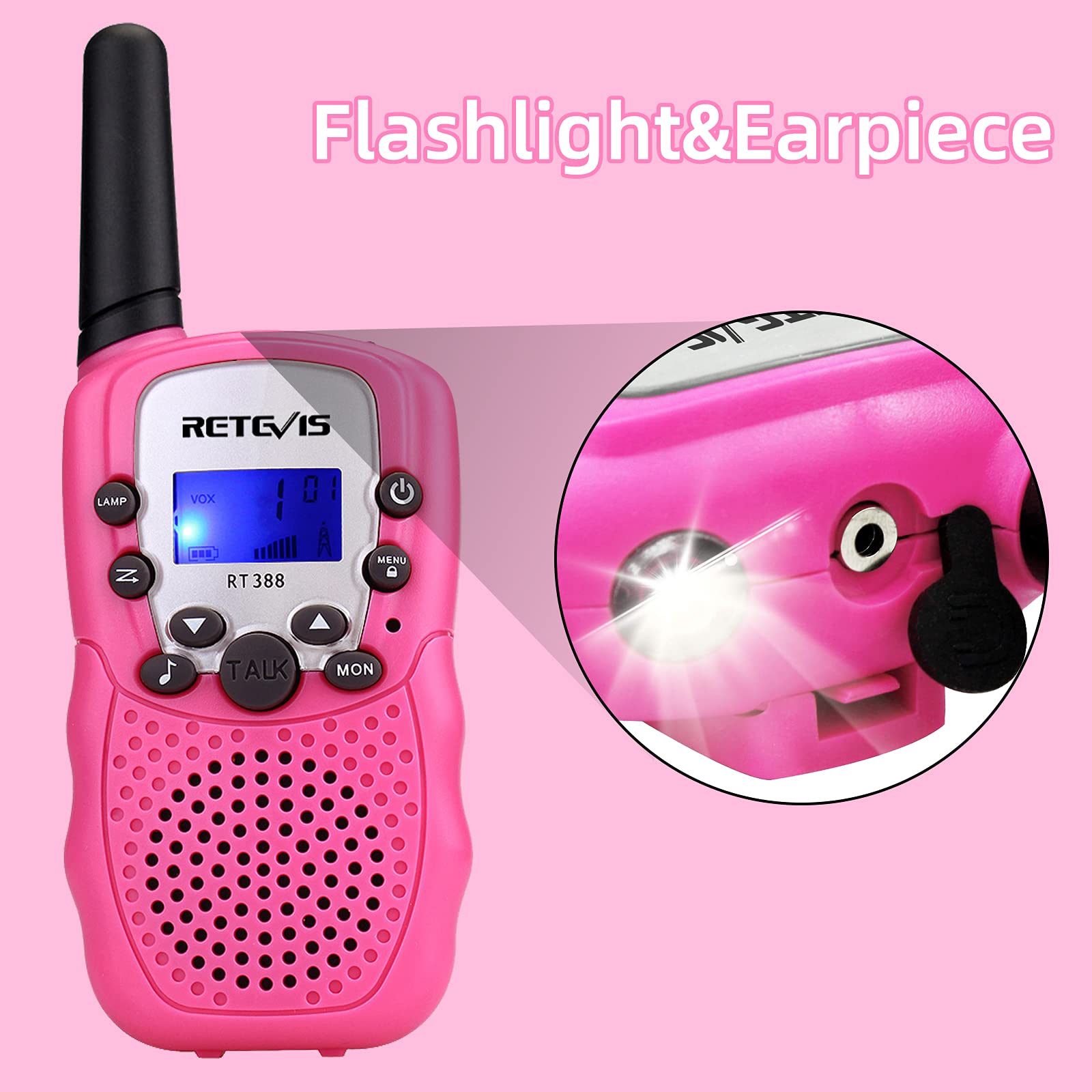 Retevis RT388 Rechargeable Walkie Talkies for Kids - 2 Way Radios with Long Range, VOX & Keypad Lock - Best Gifts for Boys & Girls Ages 6-12 - Perfect for Camping, Hiking & Outdoor Adventures