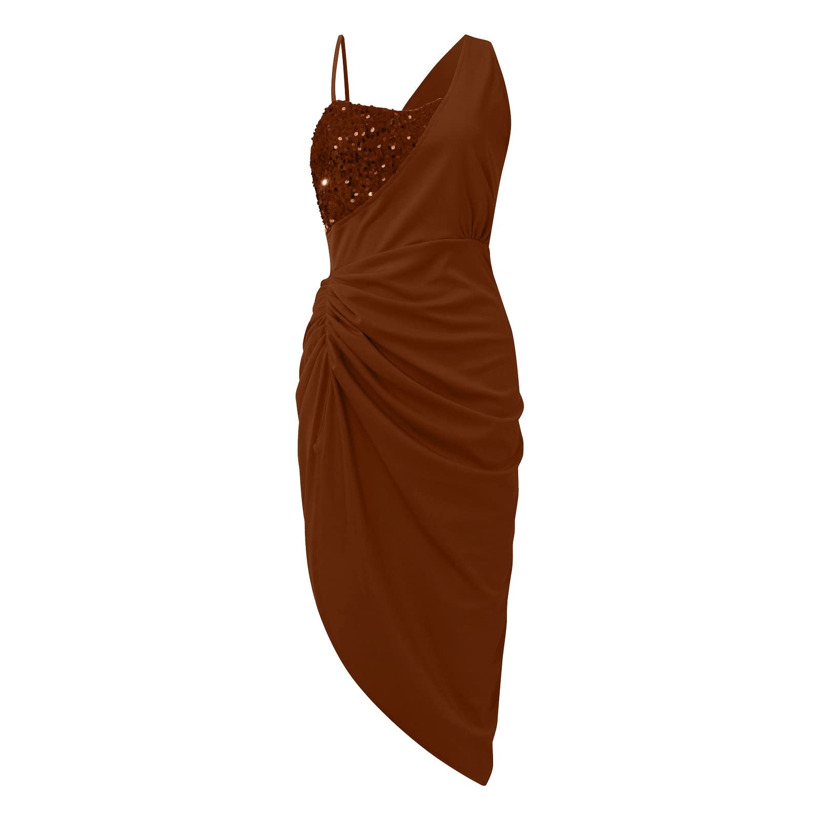 KUIOLYPOER Women's Sexy Sequin Slit Maxi Dress - One Shoulder Smocked Cocktail Dress for Summer Wedding Guest, Party & Evening Events