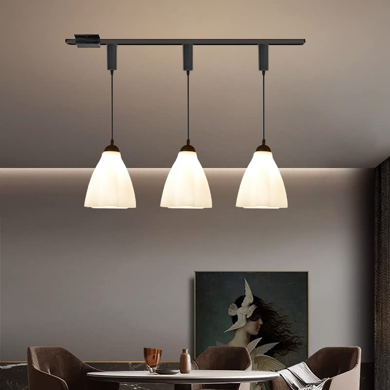 Kiven H-Type Track Lighting - 3-Light Modern Halo Track Pendant Light with Glass Shade, Adjustable Length for Bedroom, Kitchen Island, Living Room | White Finish | Perfect for Modern Home & Commercial Spaces