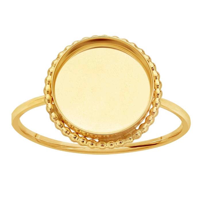 14K/20K Yellow Gold Filled Beaded Round Cabochon Ring Mounting - 6mm, 8mm, 10mm, 12mm Sizes - Blank Cab Setting (Size 6-8) - Perfect for Jewelry Making, DIY Craft Projects, and Custom Ring Designs