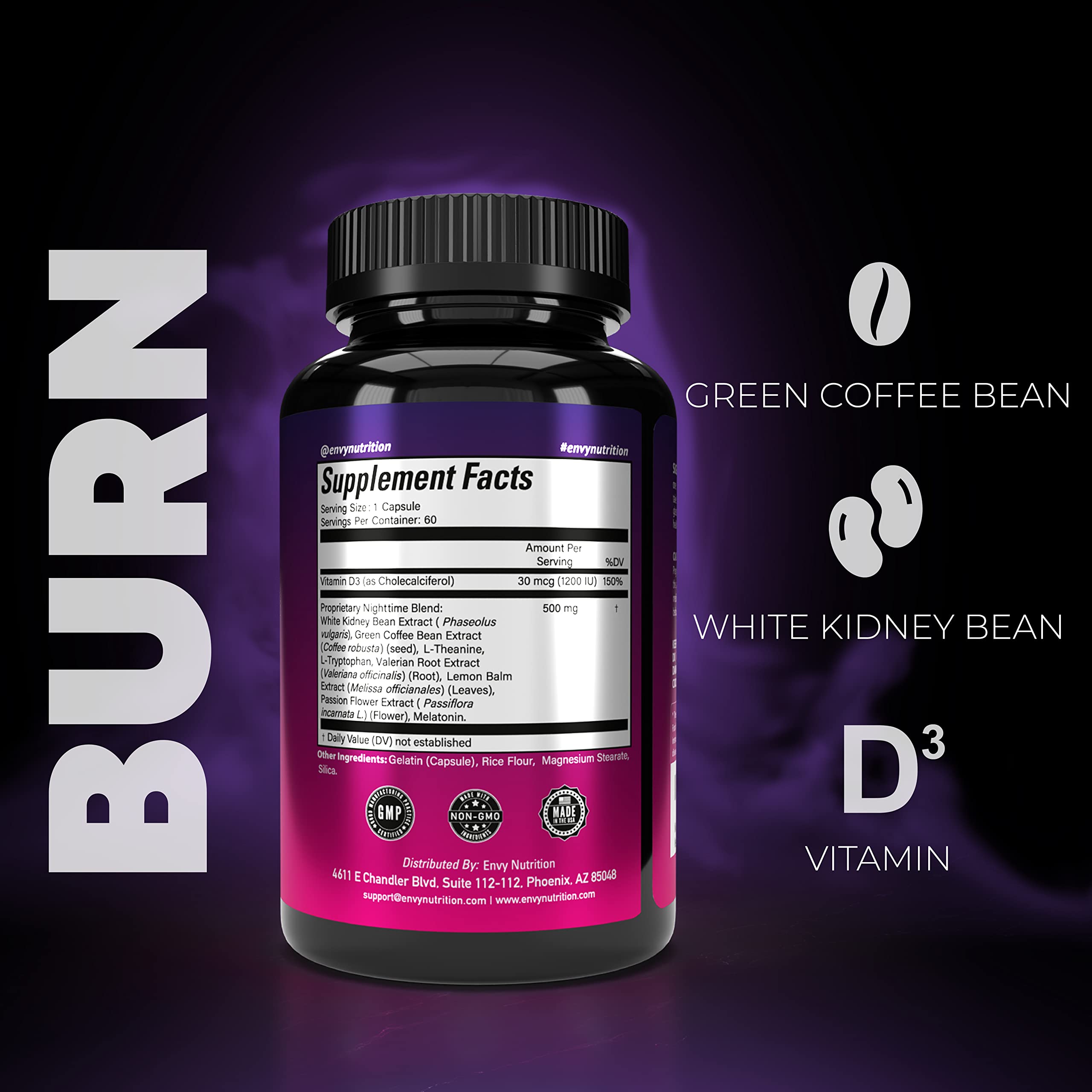 Best Night Time Fat Burner Supplements with Green Coffee Bean Extract - 60 Capsules for Weight Loss & Metabolism Boost | Supports Healthy Sleep & Evening Appetite Control