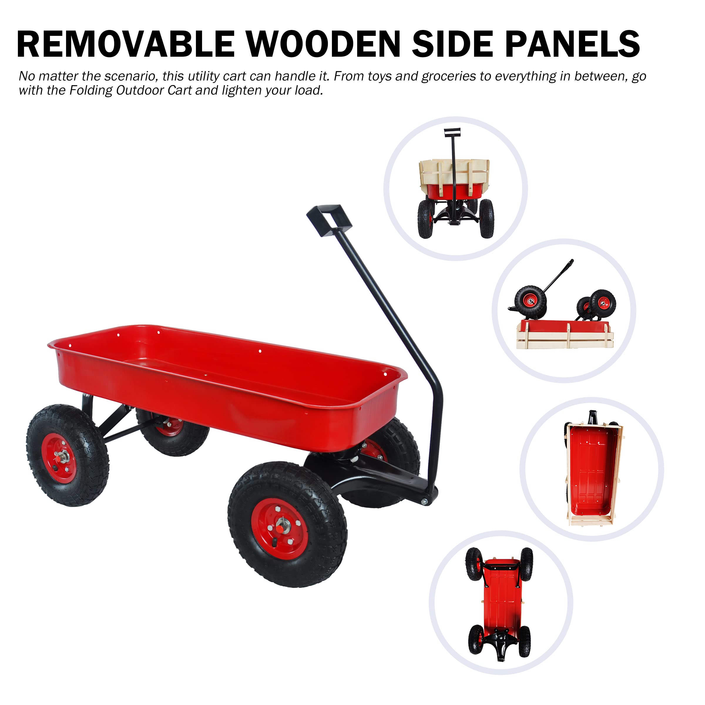 Heavy Duty Steel & Wooden Utility Wagon with 10