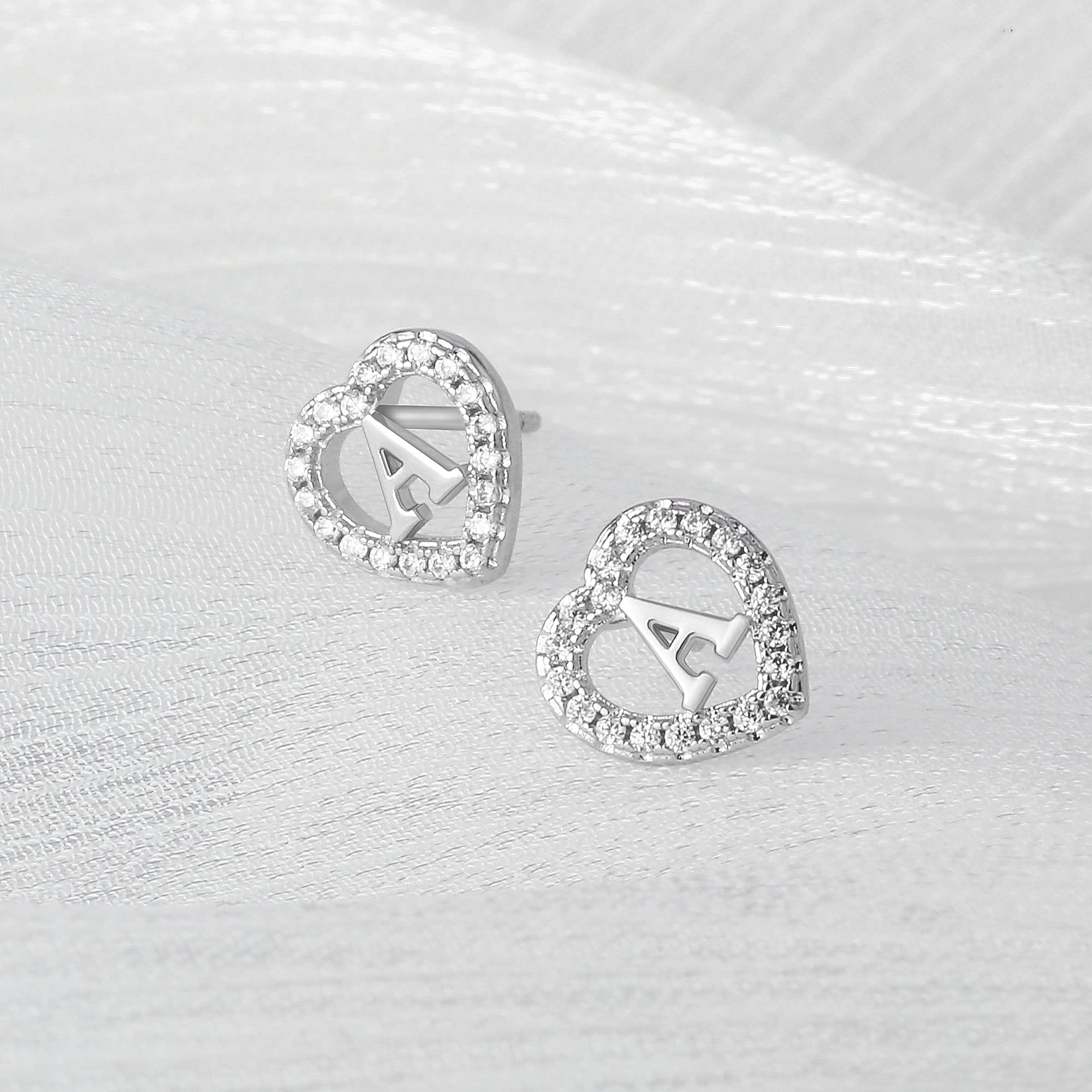 Sterling Silver Initial Heart Stud Earrings for Girls - Hypoallergenic, Non-Tarnish Rose Gold/Silver Post Earrings for Kids, Teens & Babies | Perfect Gift Jewelry for Birthdays, Valentine's Day & Special Occasions