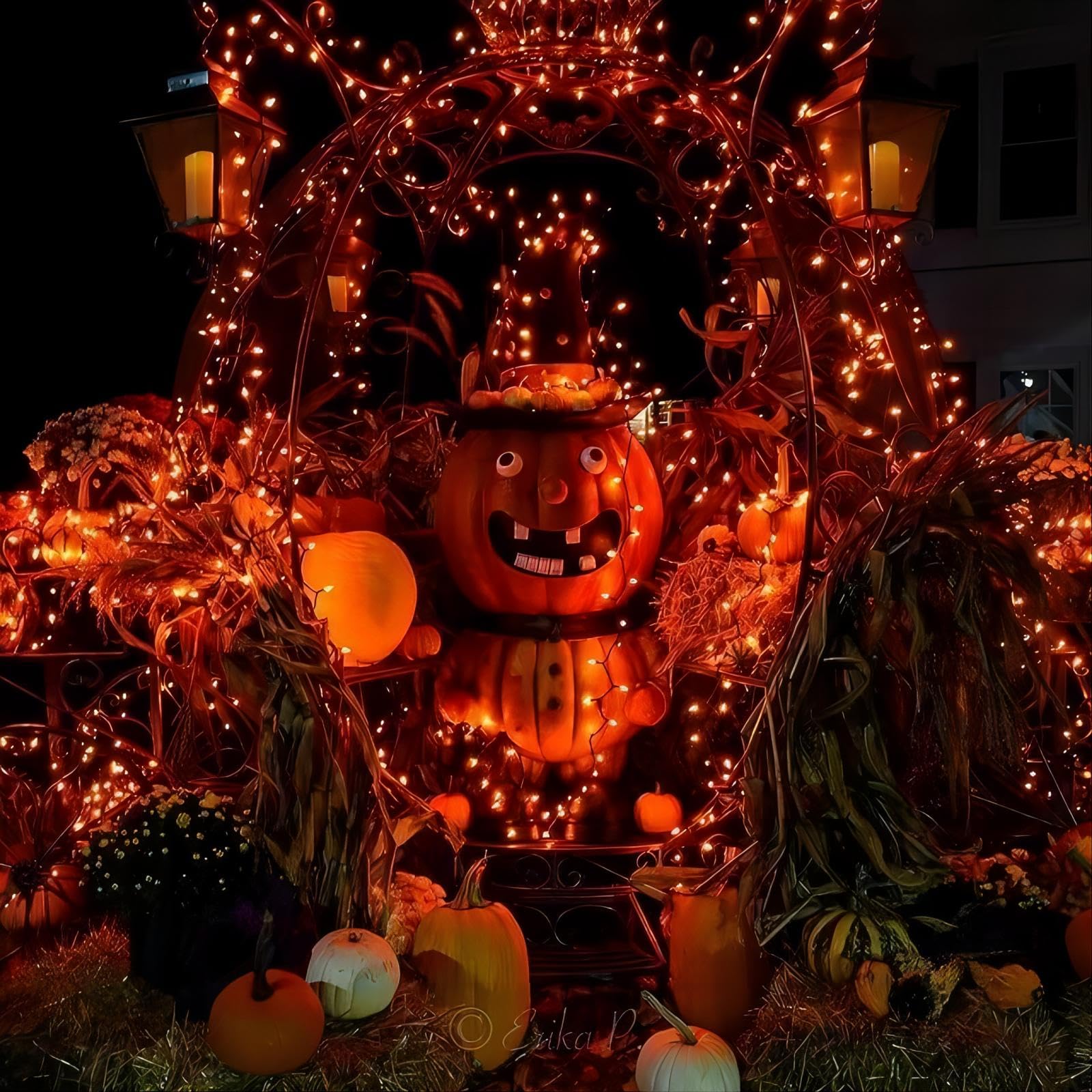 500 LED Orange Halloween String Lights - 165ft Green Wire Plug in for Outdoor & Indoor Decor - Perfect for Halloween Party, Garden, Patio, and Home Decoration