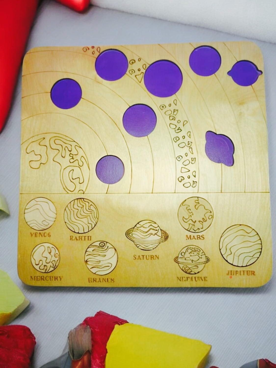 Planet Puzzle - Handcrafted Wooden Educational Toy by Ecosmartlearn | Natural Finish Montessori Learning Toy for Toddlers | Eco-Friendly STEM Gift for Kids Ages 3-5 | Perfect for Classroom, Homeschool & Birthday Gifts