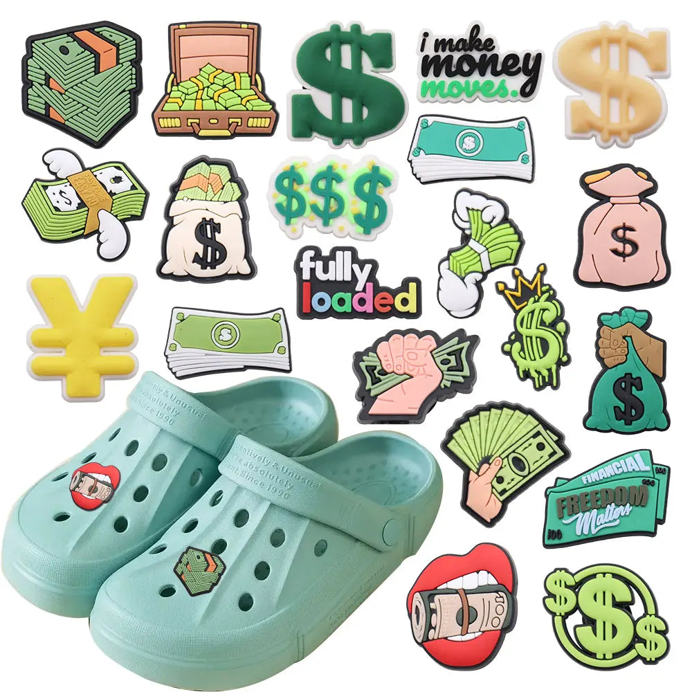 New 1pc Money Themed PVC Shoe Charms - Financial Freedom Decor for Slippers, Clogs & DIY Wristbands - Perfect for Crafting, Shoe Decoration & Festival Accessories