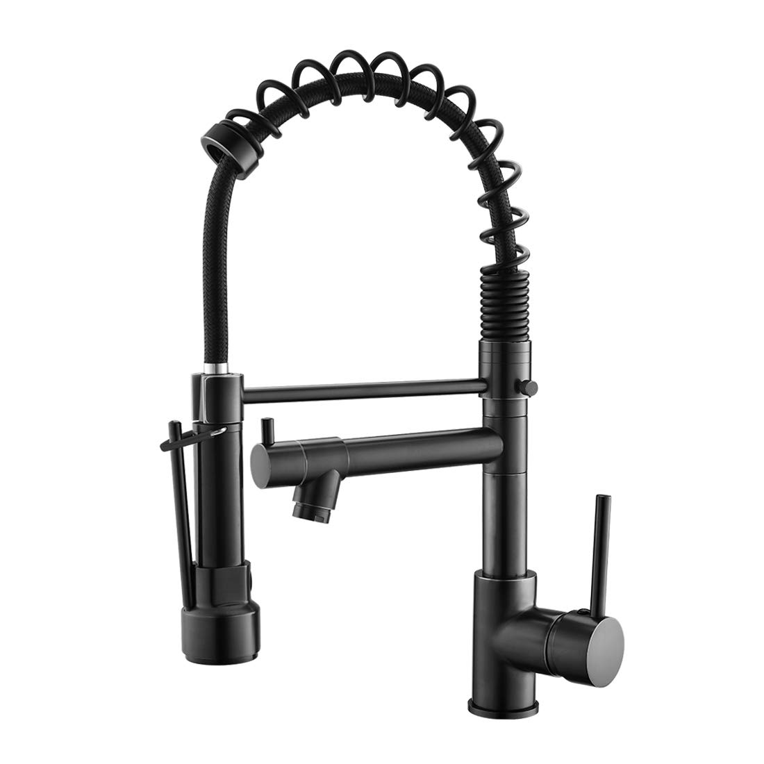 Commercial Style Matte Black Single Handle Kitchen Faucet with Pull Down Sprayer - Heavy Duty Stainless Steel for Restaurant & Home Kitchen Use