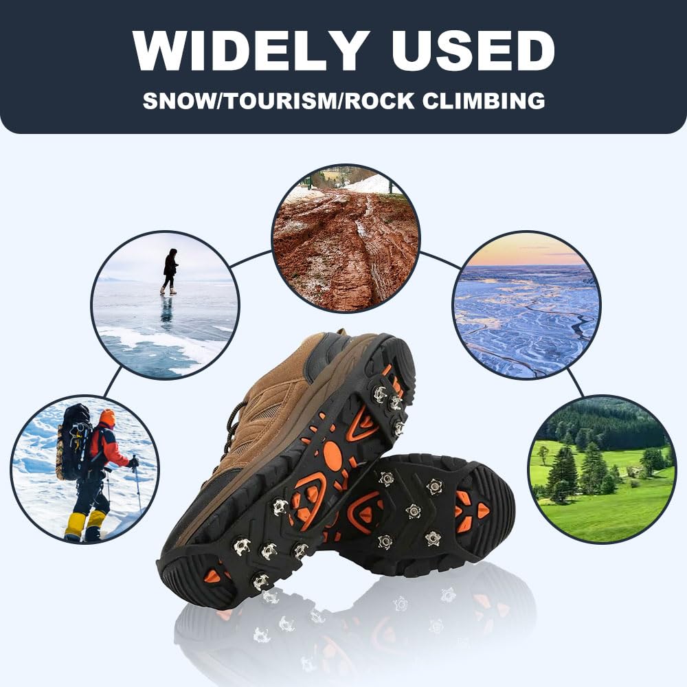 2025 New Universal Non-Slip Ice Cleats - 8 Steel Stud Traction Grippers for Shoes & Boots | Anti-Slip Crampons for Snow Walking, Running, Hunting & Winter Sports | Perfect for Ice Fishing, Hiking & Outdoor Adventures