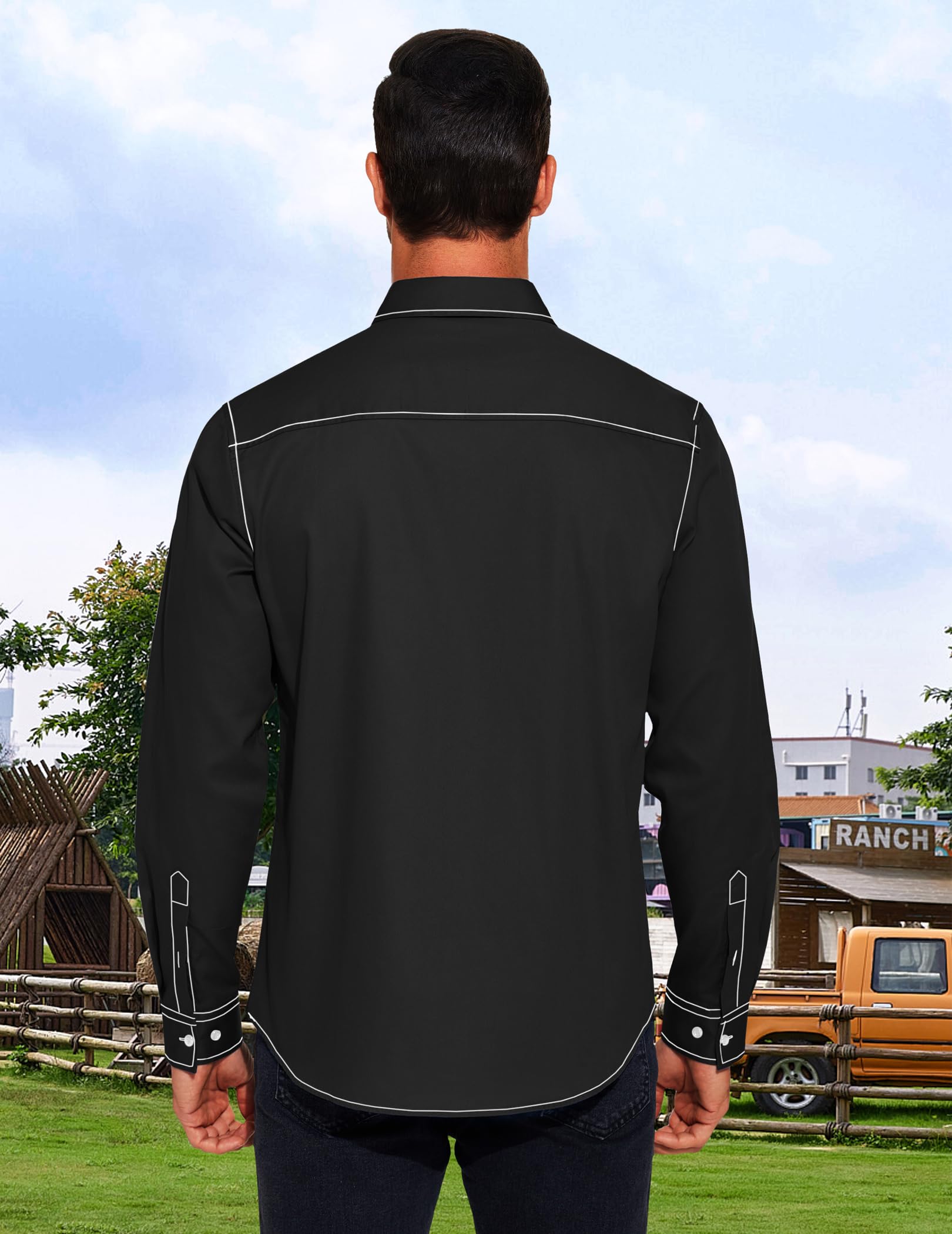 COOFANDY Men's Western Cowboy Shirts - 100% Cotton Long Sleeve Button Down Shirt with Two Front Pockets & Embroidered Design | Perfect for Rodeo, Country Music Festivals & Western Style Outfits