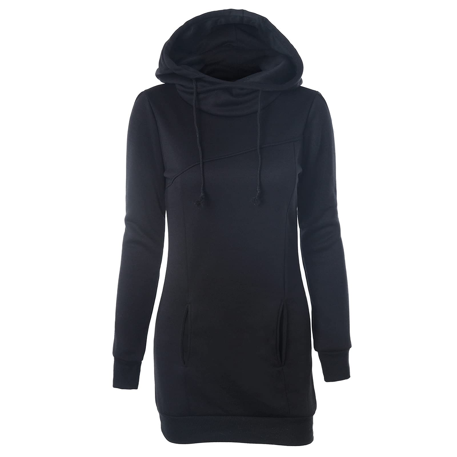 Women's Long Sleeve Pocket Pullover Hoodie Dress - Solid Color Casual Sweatshirt Tops for Fall & Winter | Perfect for Lounge, Workout, and Streetwear Fashion