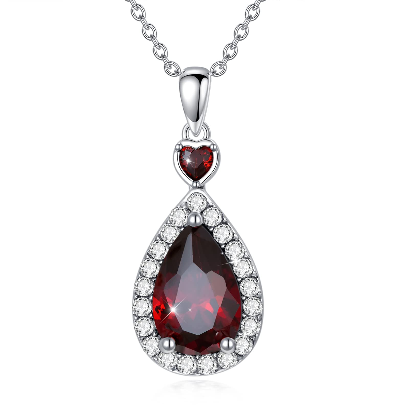 18K White Gold Plated Silver Teardrop Birthstone Necklace for Women with Moissanite - Personalized Jewelry Gift for Wife, Mom, Girlfriend - Anniversary, Birthday, Christmas, Valentine's Day Present - Perfect for Special Occasions & Everyday Elegance