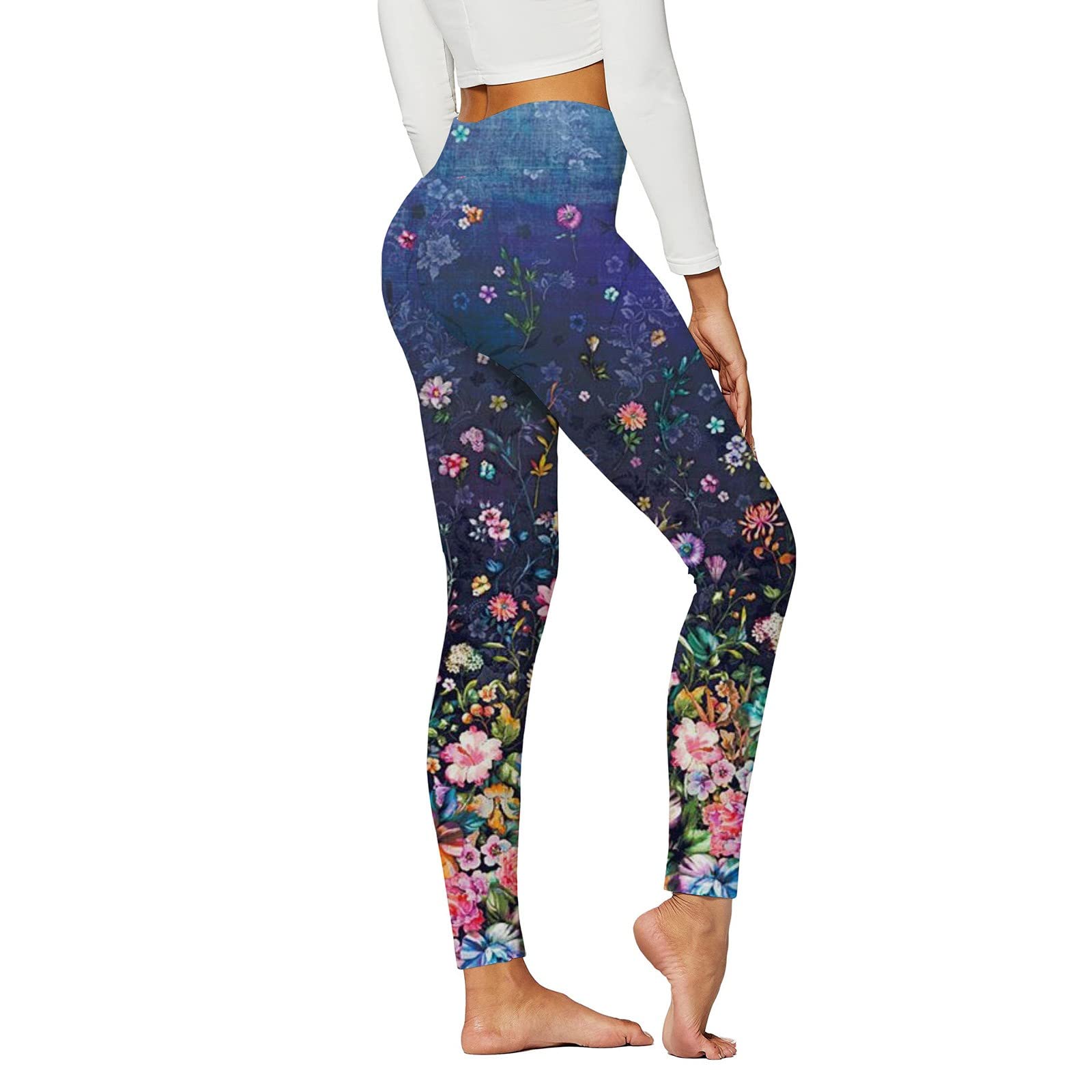 Women's High Waist Yoga Pants - Tummy Control & Butt Lifting Workout Leggings with Floral Print - Slim Fit Gym Tights for Running, Pilates & Lounge Wear