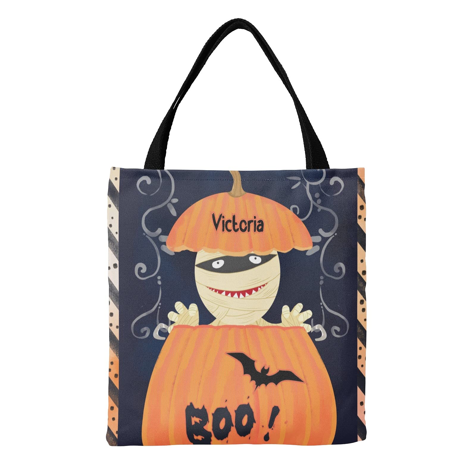 Halloween Pumpkin and Cats Personalized Canvas Tote Bags - Eco-Friendly Reusable Shopping Bags for Women, Travel, School & Work - Perfect Gift for Halloween, Fall Season and Everyday Use