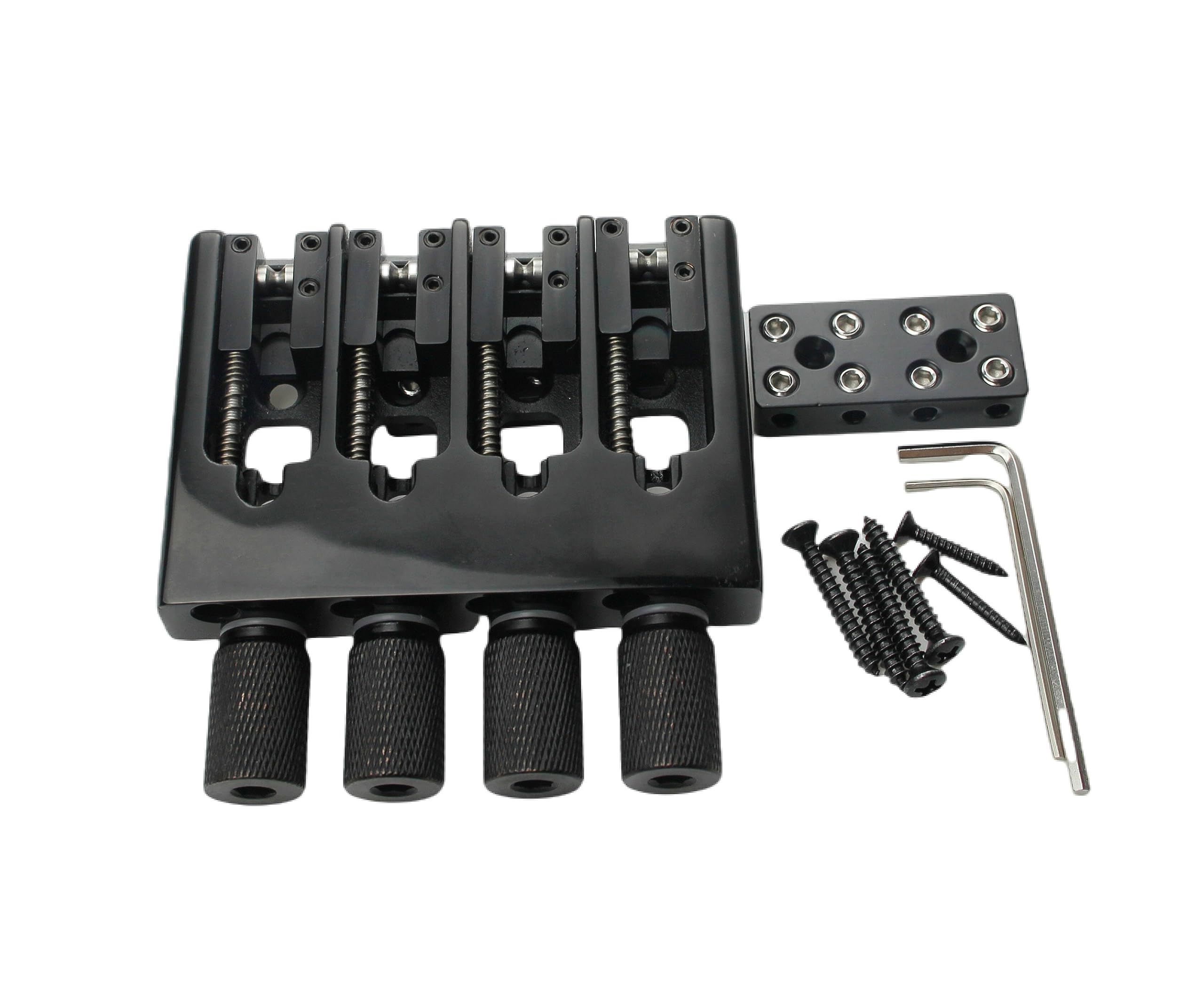 Guyker 4 String Headless Bass Bridge with Adjustable String Spacing - CNC Machined Black Bridge & String Lock (WB004) for Professional Bass Guitar Setup & Performance