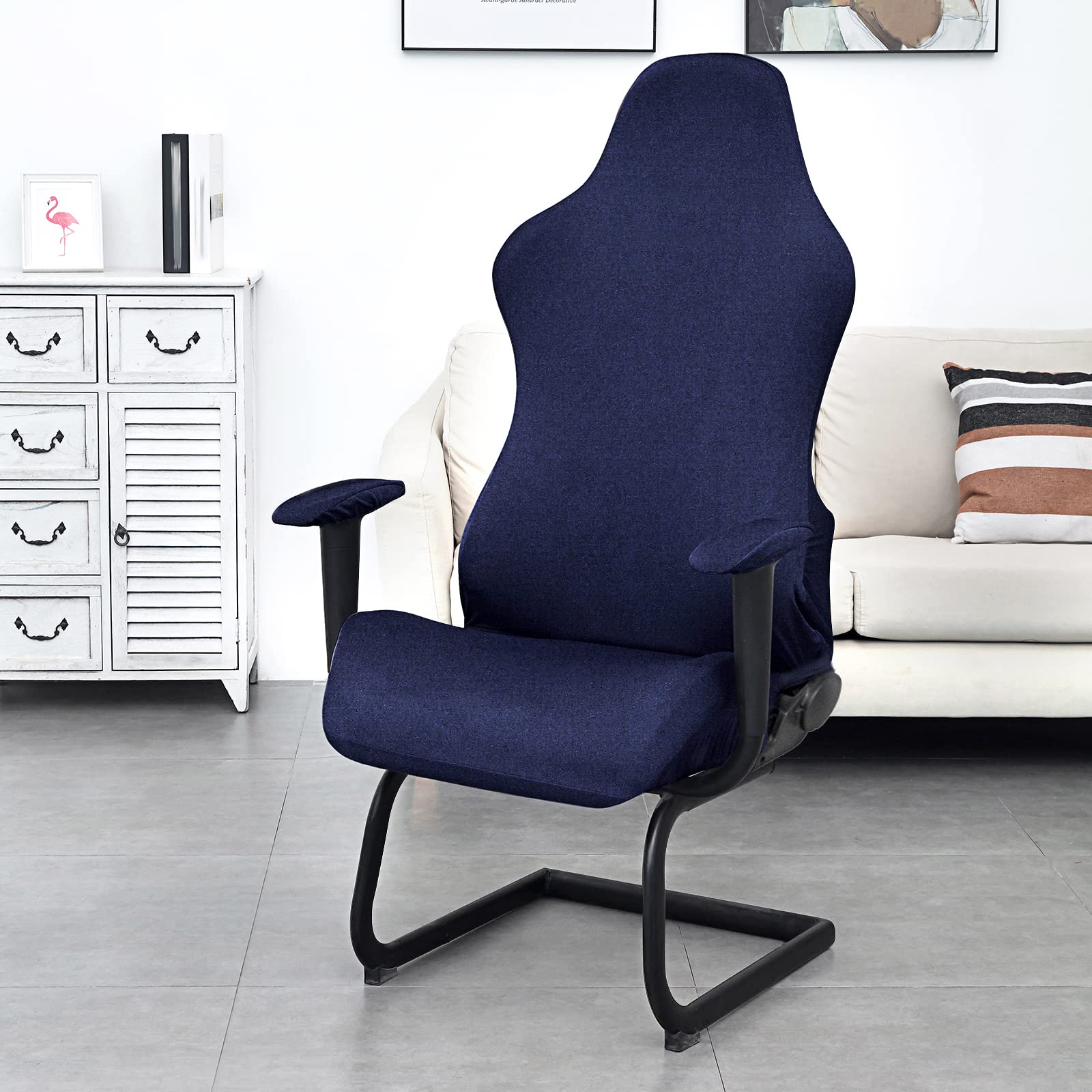 BTSKY Ergonomic Gaming Chair Cover - Stretchy Polyester Slipcover for Office Computer & Racing Chairs - Universal Fit for Reclining Chairs (Navy Blue, Chair Not Included) | Perfect for Home Office, Gaming Setup & Workspace Comfort
