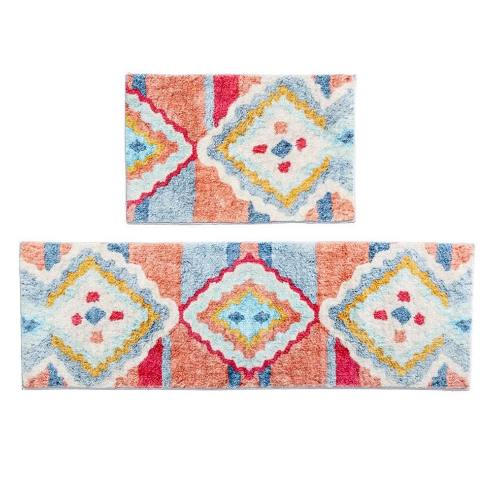 Soft Shaggy Boho Microfiber Bath Rug - Non-Slip Geometric Floral Patchwork Decor Carpet for Bedroom, Living Room & Kitchen - 4' x 8' Indoor/Outdoor Runner Mat - Perfect for Bathroom, Entryway & Cozy Home Decor