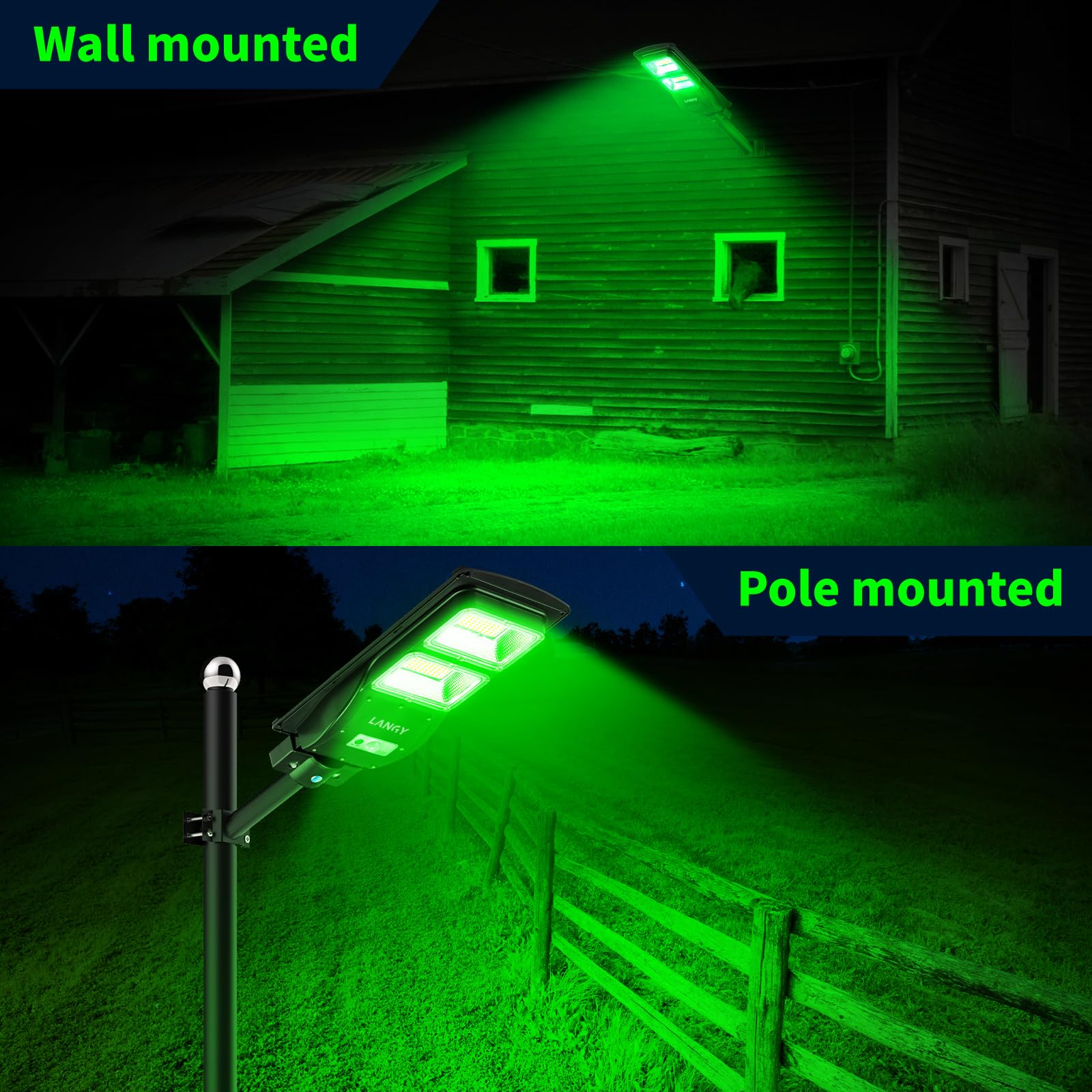 **LANGY 12000LM Solar-Powered Green Hunting Light - Motion Activated Hog & Deer Light with Remote & 19