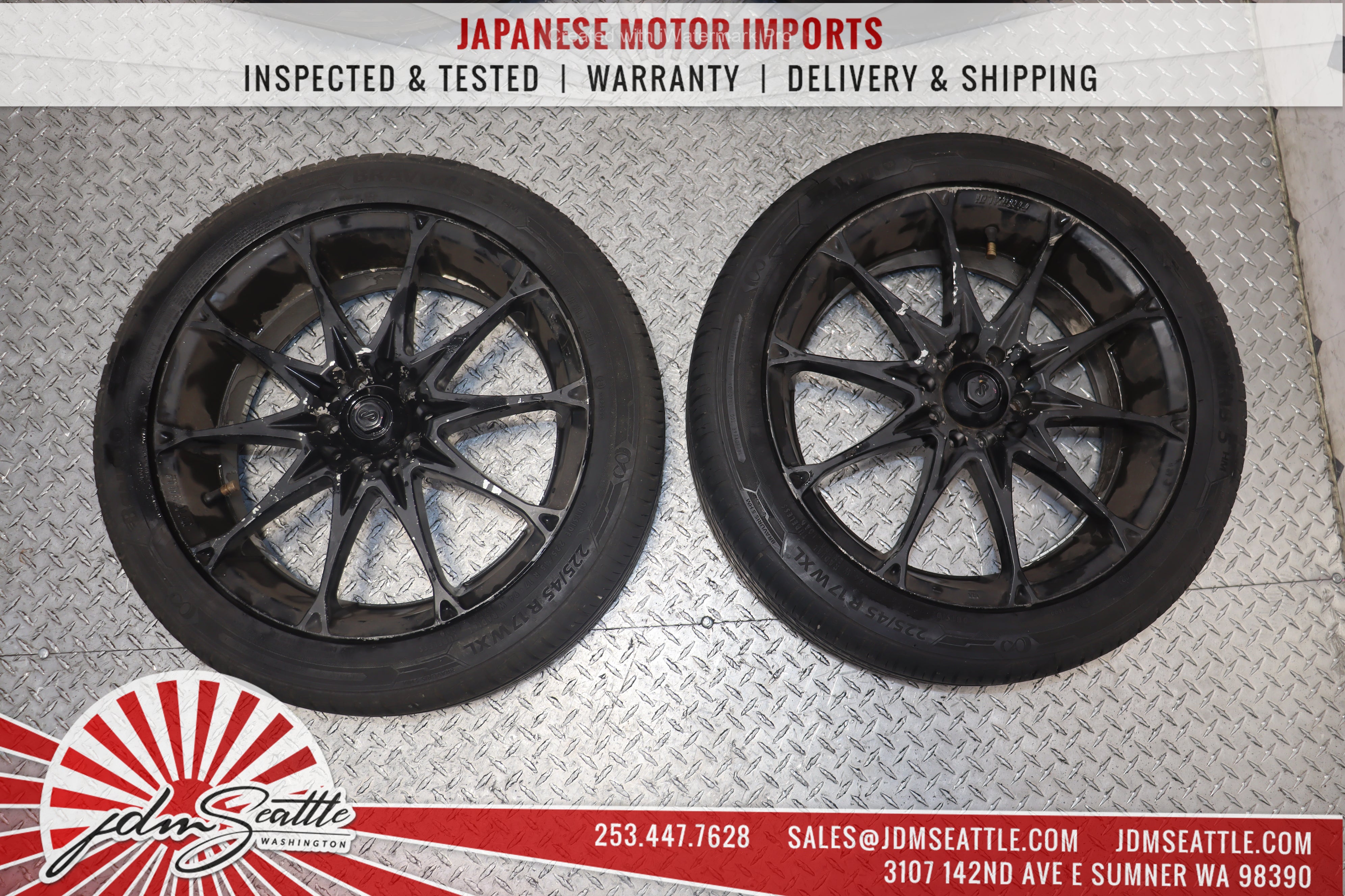 ENKEI FITTIPALDI FLAME JDM Alloy Wheels - Set of 4 Universal 17x7 +40 Offset Rims with 225/45R17 Tires - Perfect for Honda Civic, Toyota Corolla & Subaru Impreza - Upgrade Your Car's Performance & Style