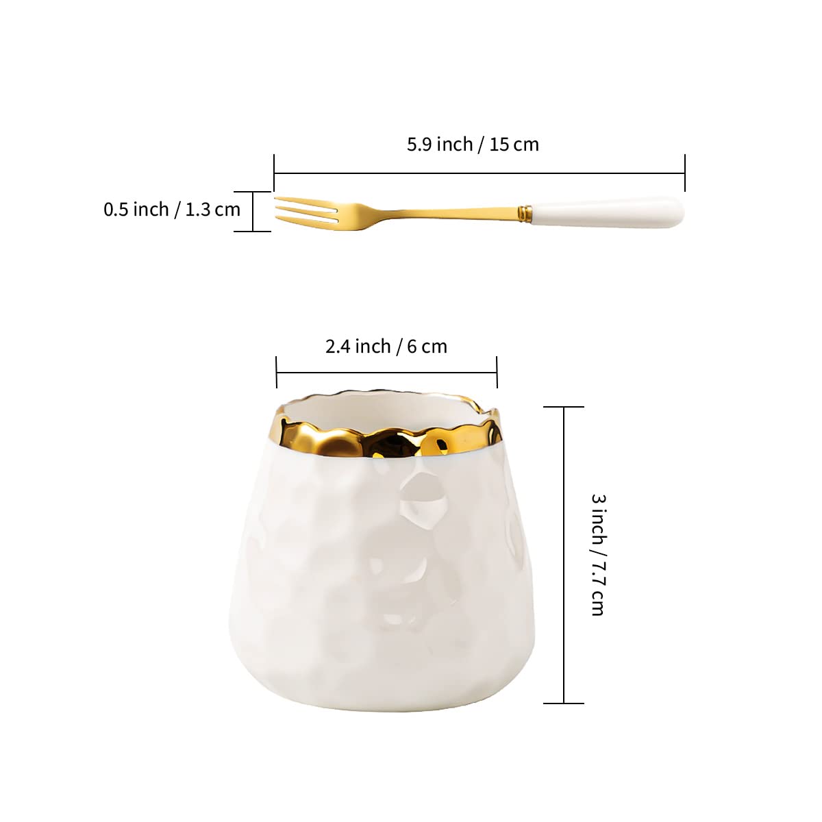 8-Pack Gold Dessert Forks - Stainless Steel Flatware with Ceramic Jar Holder - 6