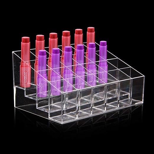 POPSHY 24-Slot Acrylic Lipstick Organizer - Clear Makeup Storage Box for Lipsticks, Cosmetics & Beauty Products - Perfect for Vanity, Dressing Table & Bathroom Organization