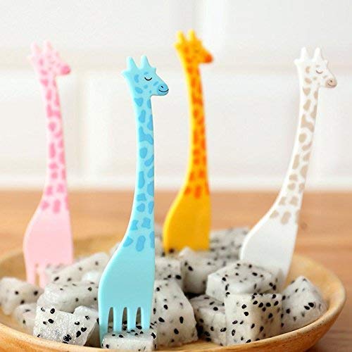 SpiderJuice 12-Piece Reusable Plastic Cutlery Set - Colorful Giraffe Design Kids Forks for Lunch Box, Picnics, School Meals & Parties - Perfect for Fruits, Salads, Noodles, Desserts & Cake Serving