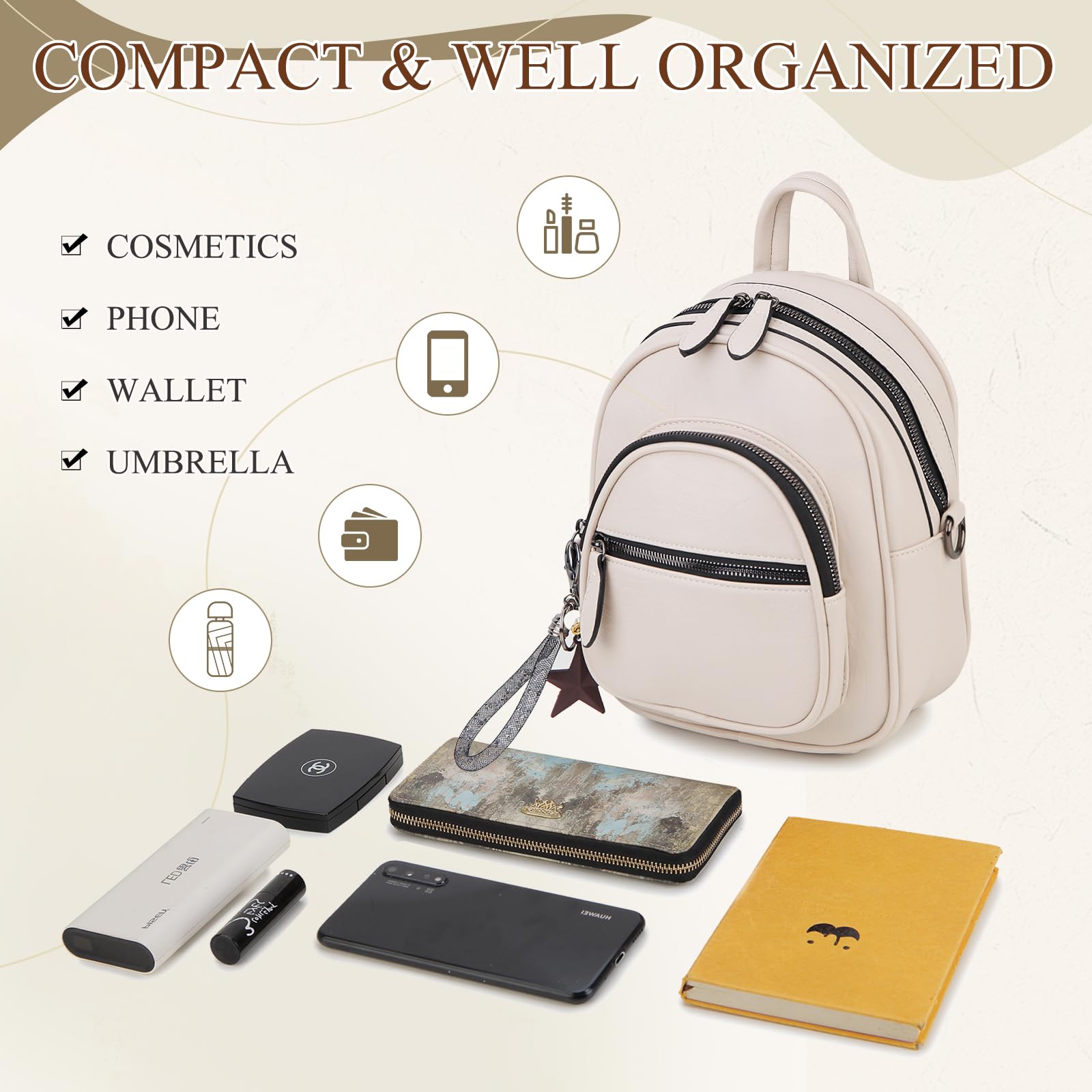 VX VONXURY Mini Backpack Purse for Women - Small Convertible Crossbody Bag with Detachable Straps, Fashionable Daypack for Travel, Work & School