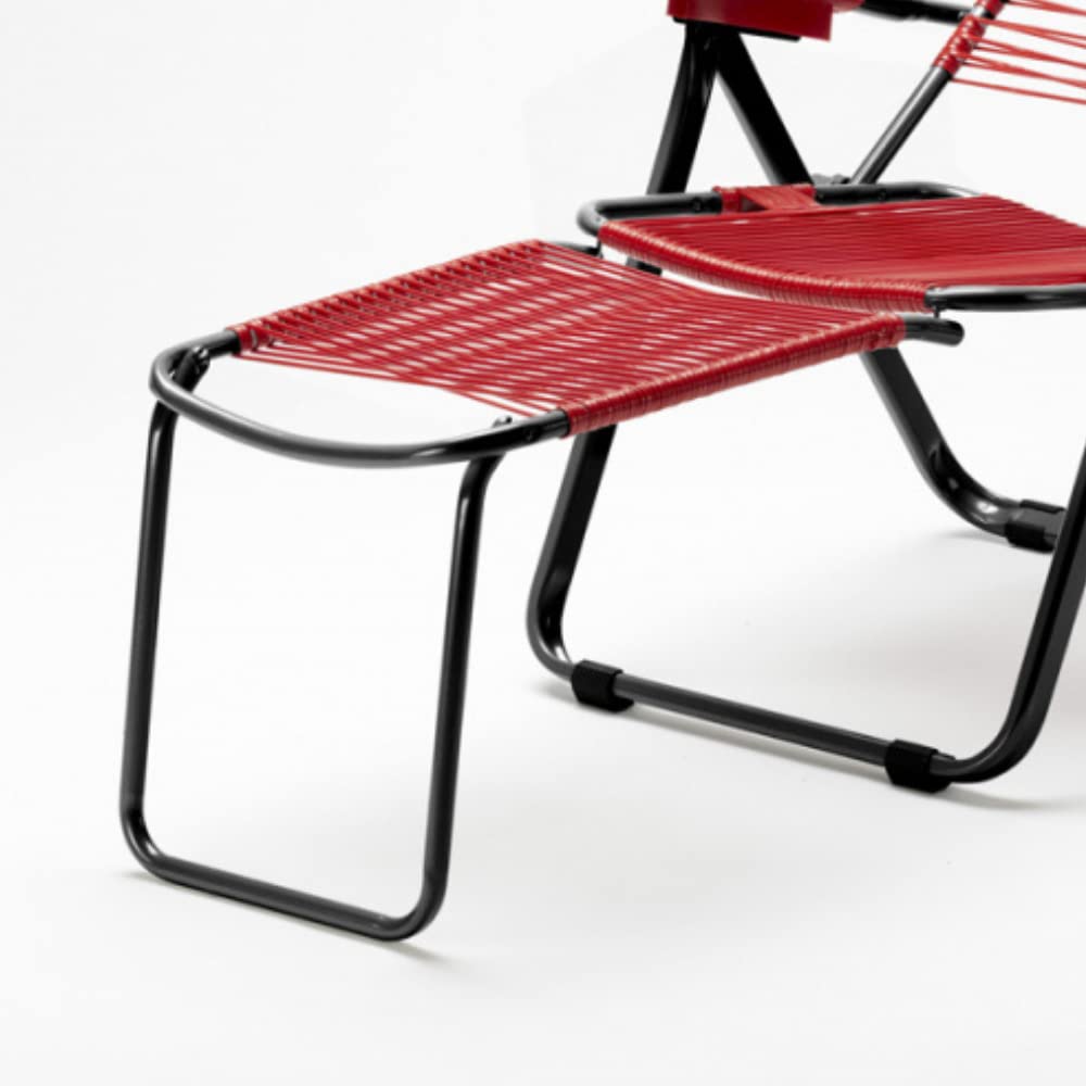 Steel and Plastic Rope Garden Chaise Lounge Chair with Footrest - Indoor & Outdoor Patio Furniture for Poolside, Backyard, and Beach Relaxation (Red)