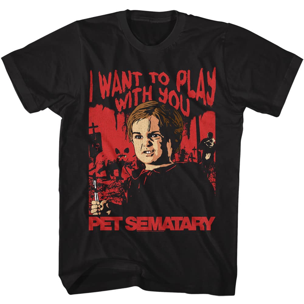 Pet Sematary Horror Movie Gage Creed 'I Want to Play' Graphic T-Shirt - Scary Movie Fan Tee for Halloween, Cosplay & Horror Conventions