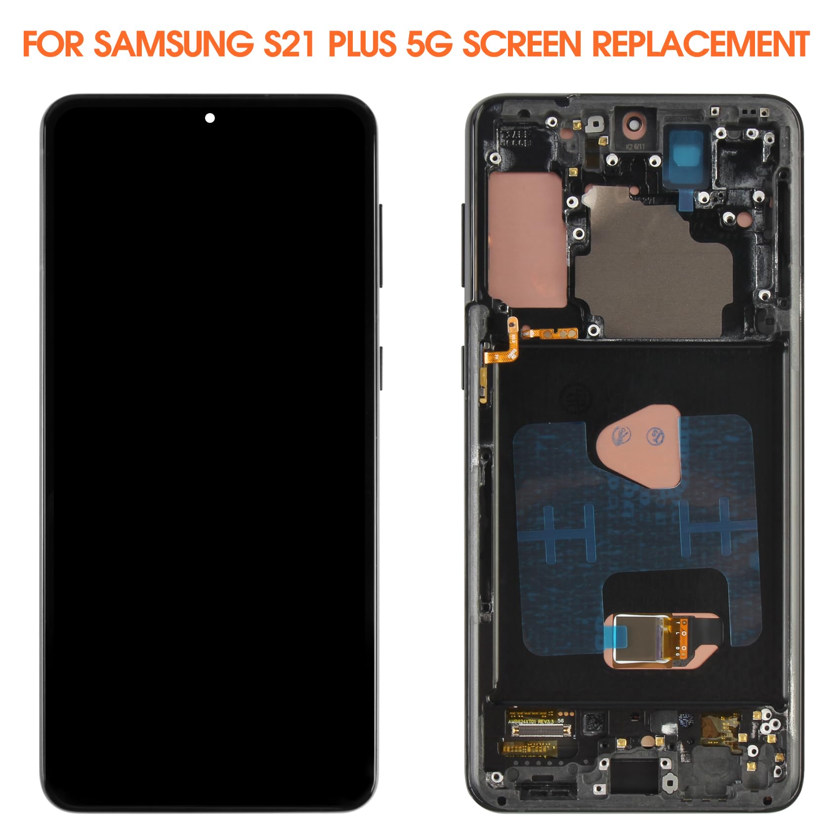 Original AMOLED LCD Screen Replacement for Samsung Galaxy S21 Plus (6.7 inch) with Frame & Tools - Compatible with SM-G996B/SM-G996U Models - Black Display Touch Digitizer Assembly - Perfect for DIY Phone Repair & Screen Replacement Projects