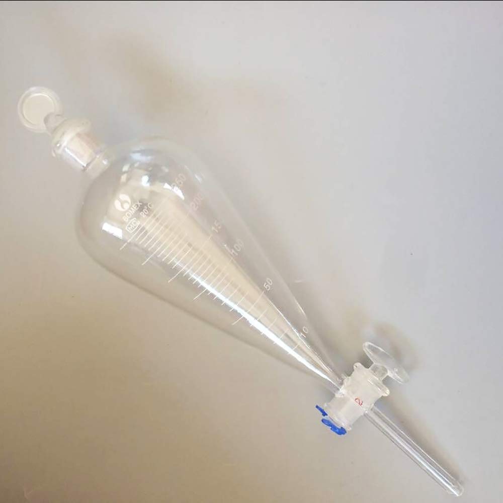 500ml Graduated Conical Separatory Funnel with Glass Stopcock & Stopper - Lab Glassware for Liquid Extraction, Chemical Separation & Essential Oil Distillation