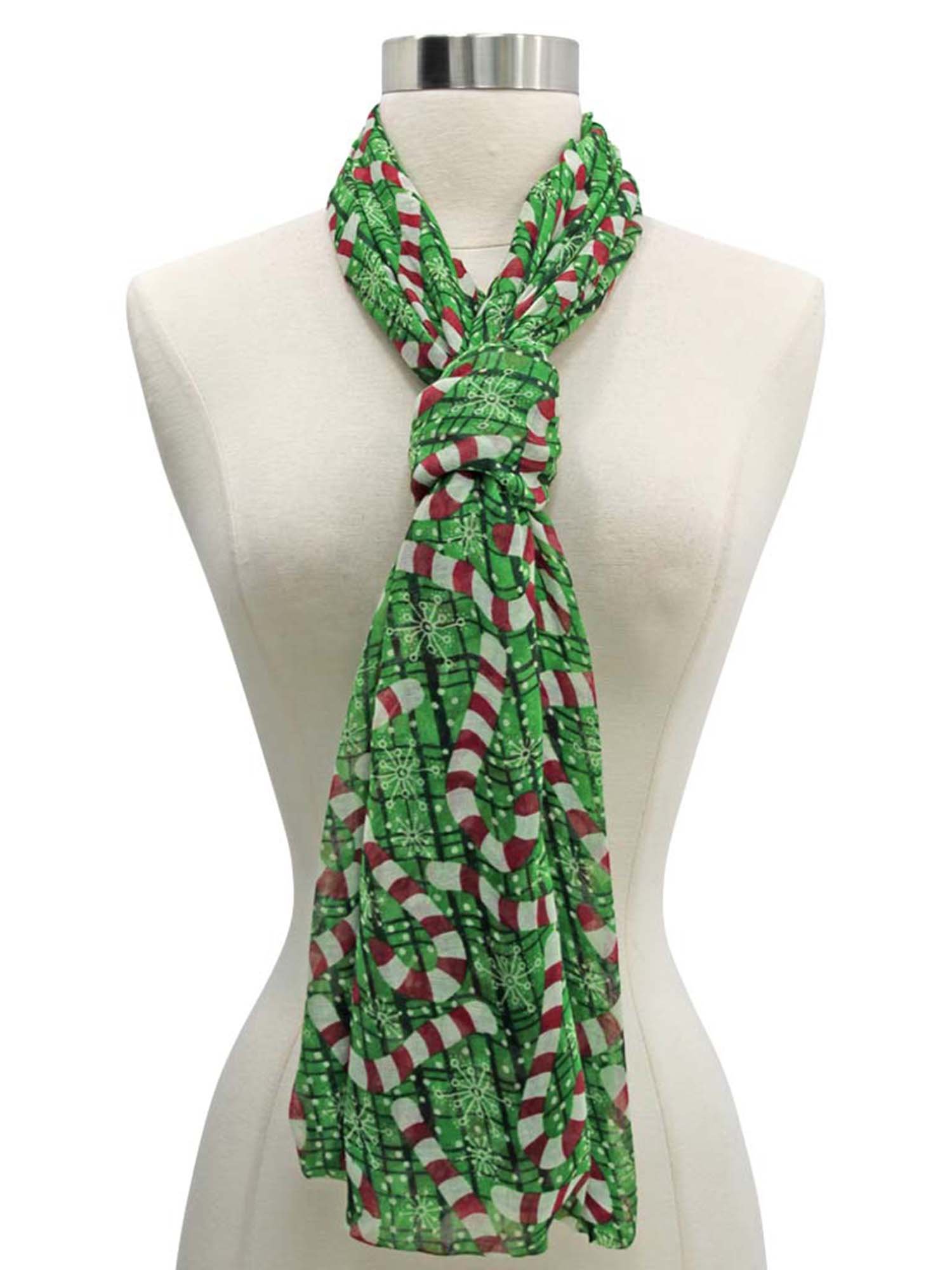Luxury Divas Candy Cane Holiday Infinity Scarf - Soft & Silky Winter Fashion Accessory for Women, Christmas Gift, Party & Office Wear