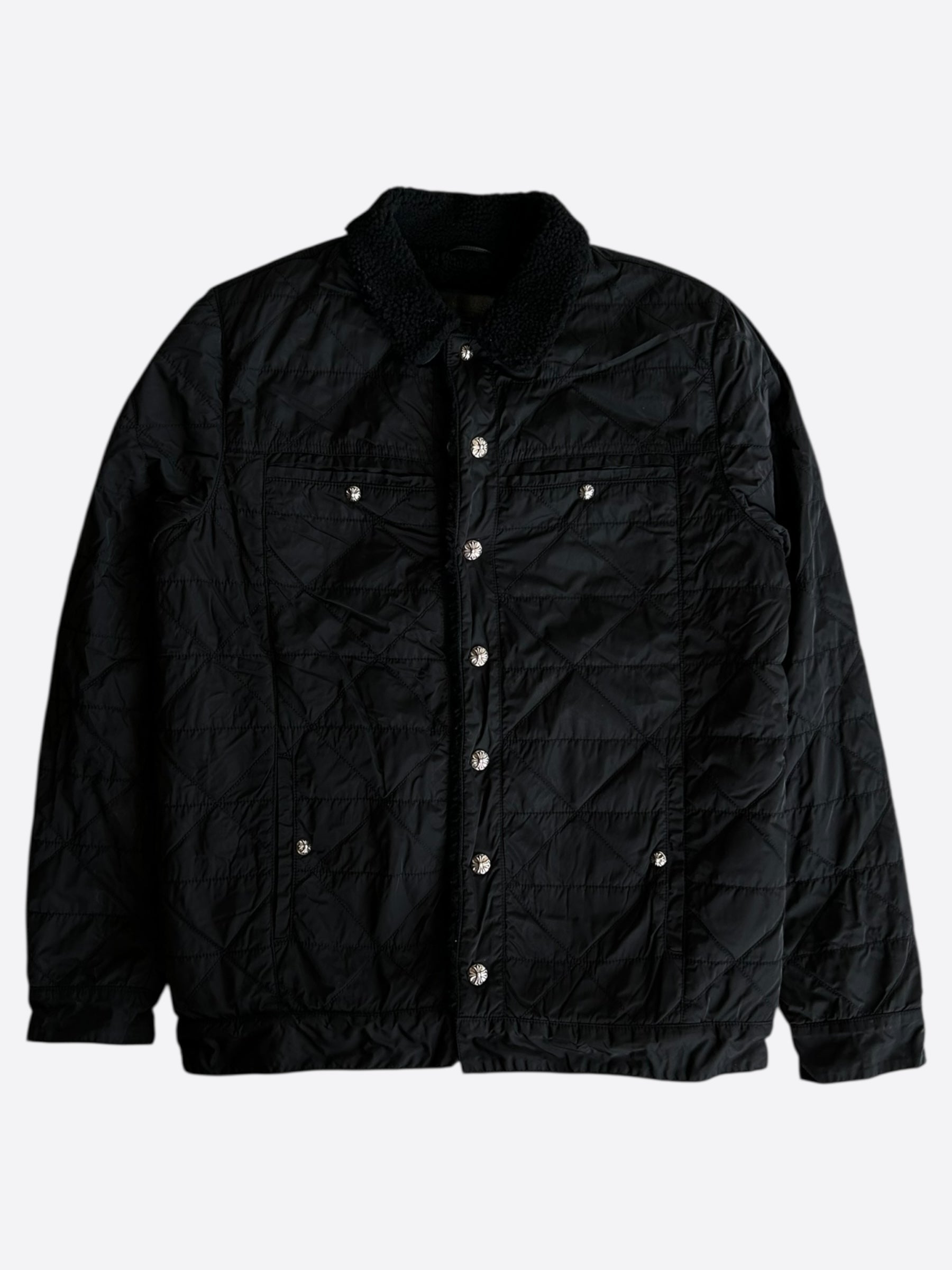 Chrome Hearts Black Quilted Sherpa Jacket for Men & Women - Winter Warm Fleece Lined Coat - Stylish Biker Outerwear for Cold Weather & Outdoor Activities