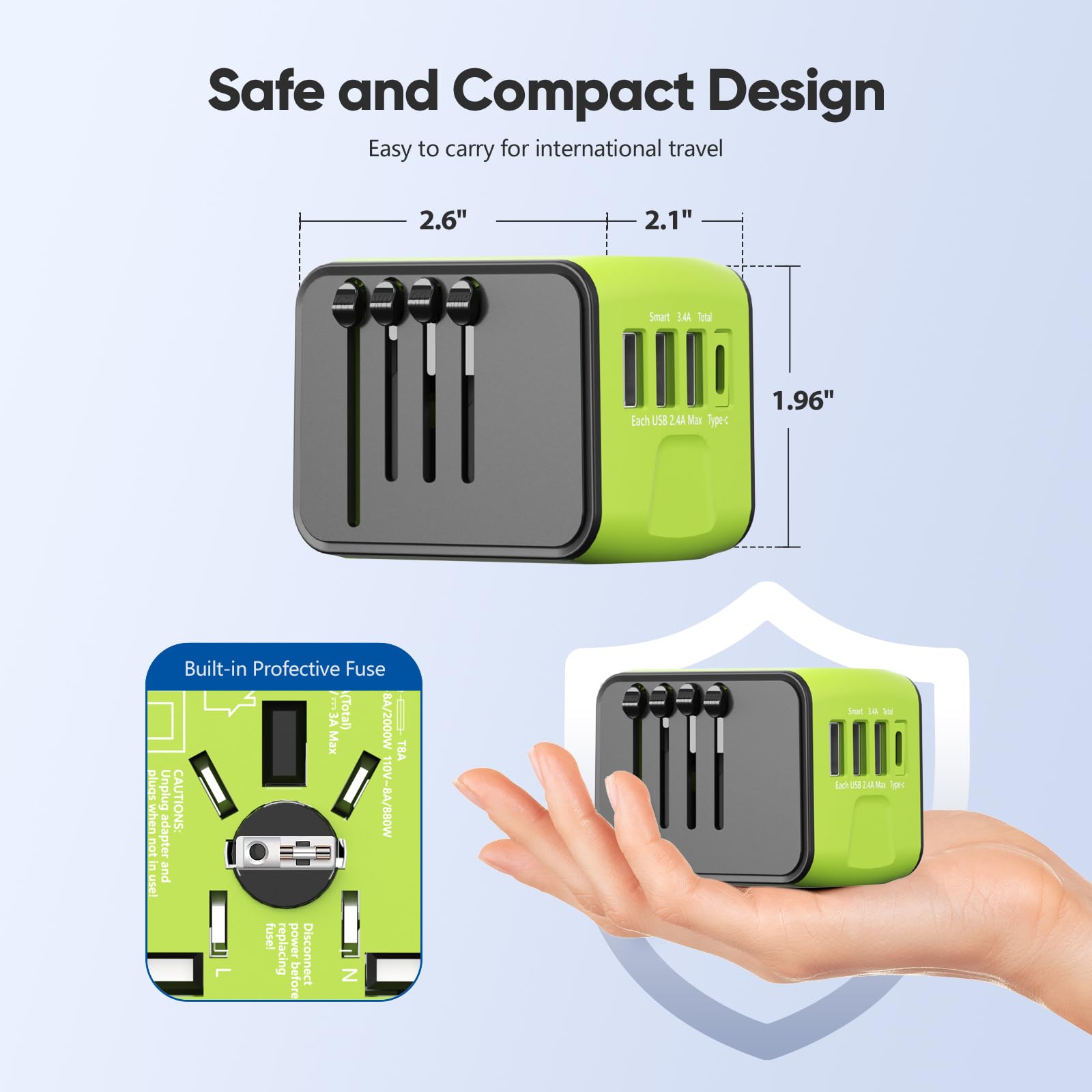 Universal Travel Adapter with USB-C Fast Charging - Worldwide All-in-One Power Plug Converter for Europe, Italy, US, Australia & 170+ Countries | Perfect for Business Trips, Vacations & International Travel Accessories