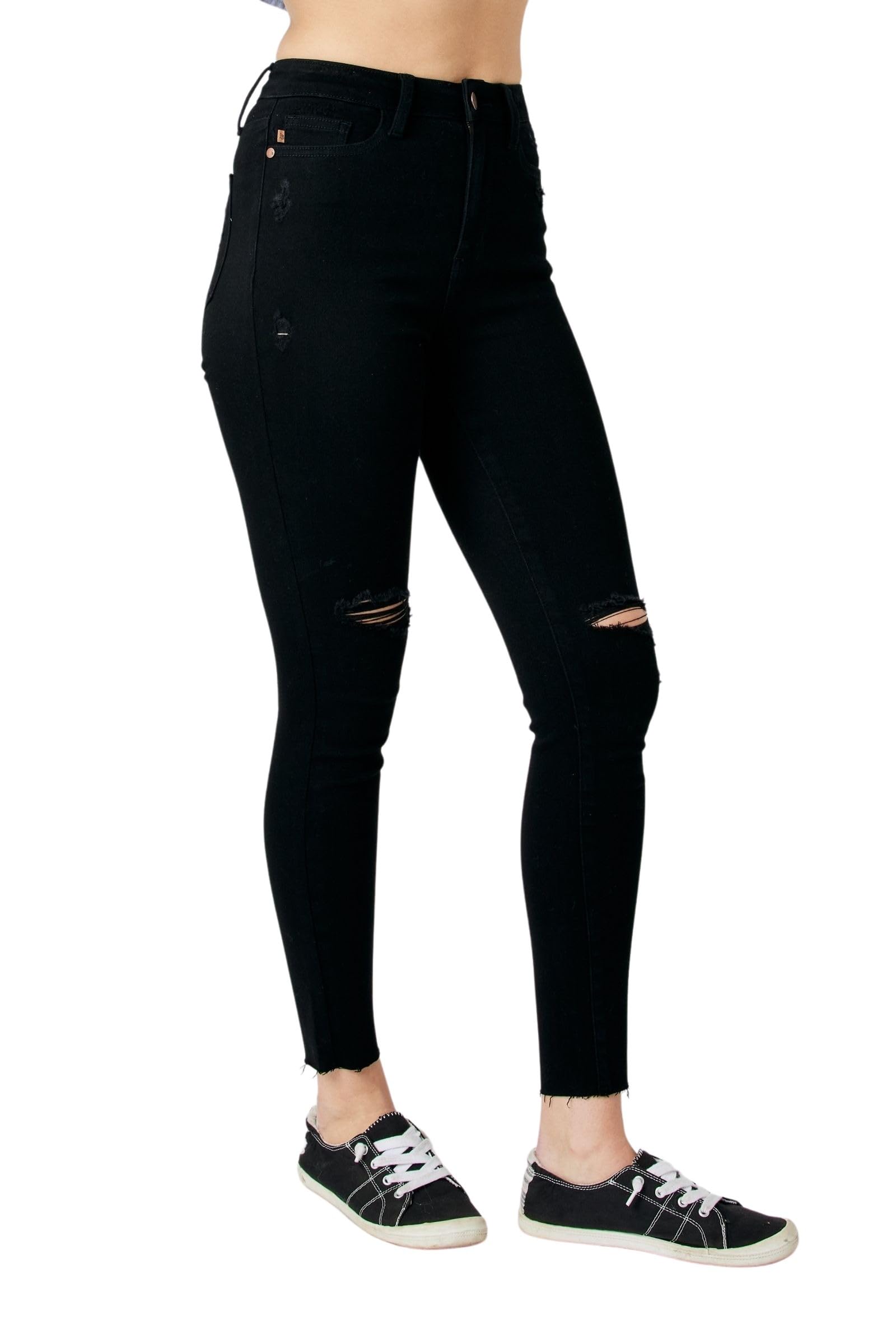 Judy Blue Women's High-Rise Heavy Destroy Raw Hem Skinny Jeans 88562 - Trendy Distressed Denim for Casual Outfits & Night Out Looks