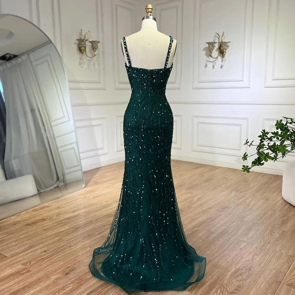 Elegant Green One Shoulder Mermaid Evening Dress with Beaded Details - Luxury Formal Gown for Women's Wedding, Prom, Party & Special Occasions - Serene Hill Collection 2025 LA72340