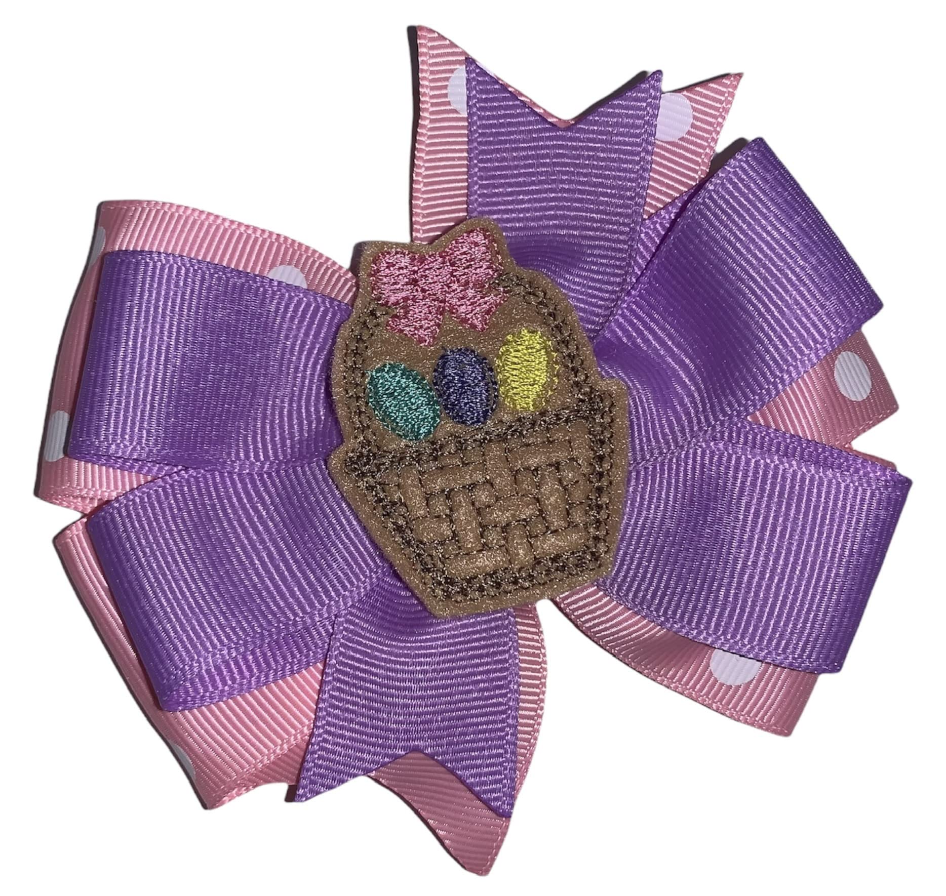 Easter Basket Pinwheel Hair Bow 4 Inch - Pink and Purple Hair Accessories for Girls, Easter Egg Hunt, Spring Party, Photo Props, Baby Shower Gifts