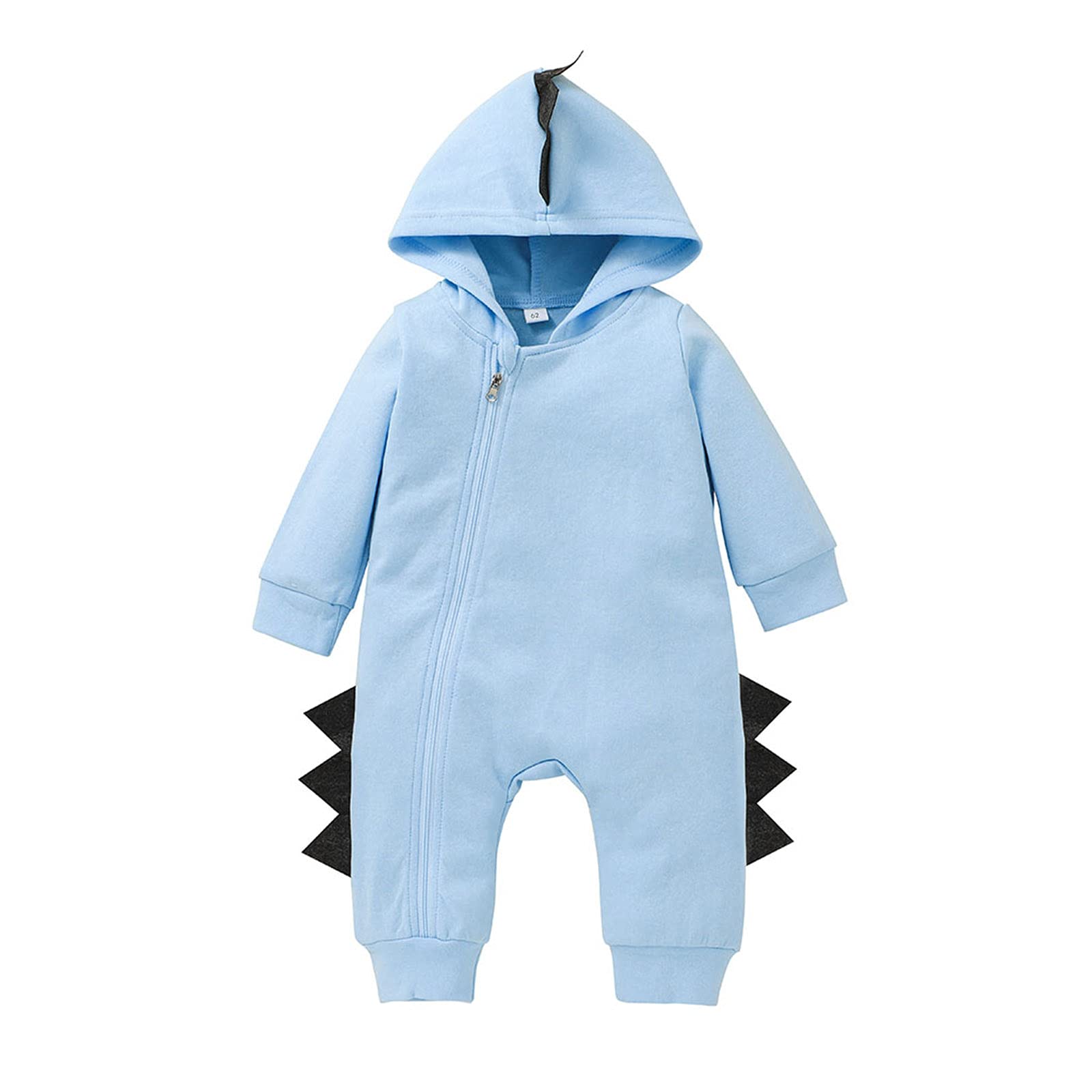 Dinosaur Hooded Romper for Baby Boys - Soft Cotton Jumpsuit with Zipper, Cute Cartoon Dinosaur Design, 0-24 Months - Perfect for Playtime, Photo Shoots & Everyday Wear
