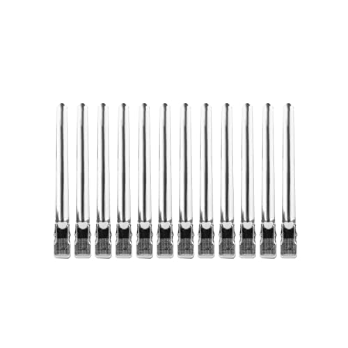12 Pack Duck Bill Hair Clips 4.15 Inch - Rustproof Metal Curling Clips with Holes for Hair Styling, Coloring, Highlights - Silver Hair Pins for Fine & Thin Hair (One Size) - Perfect for Salon, Home Use & DIY Hair Care