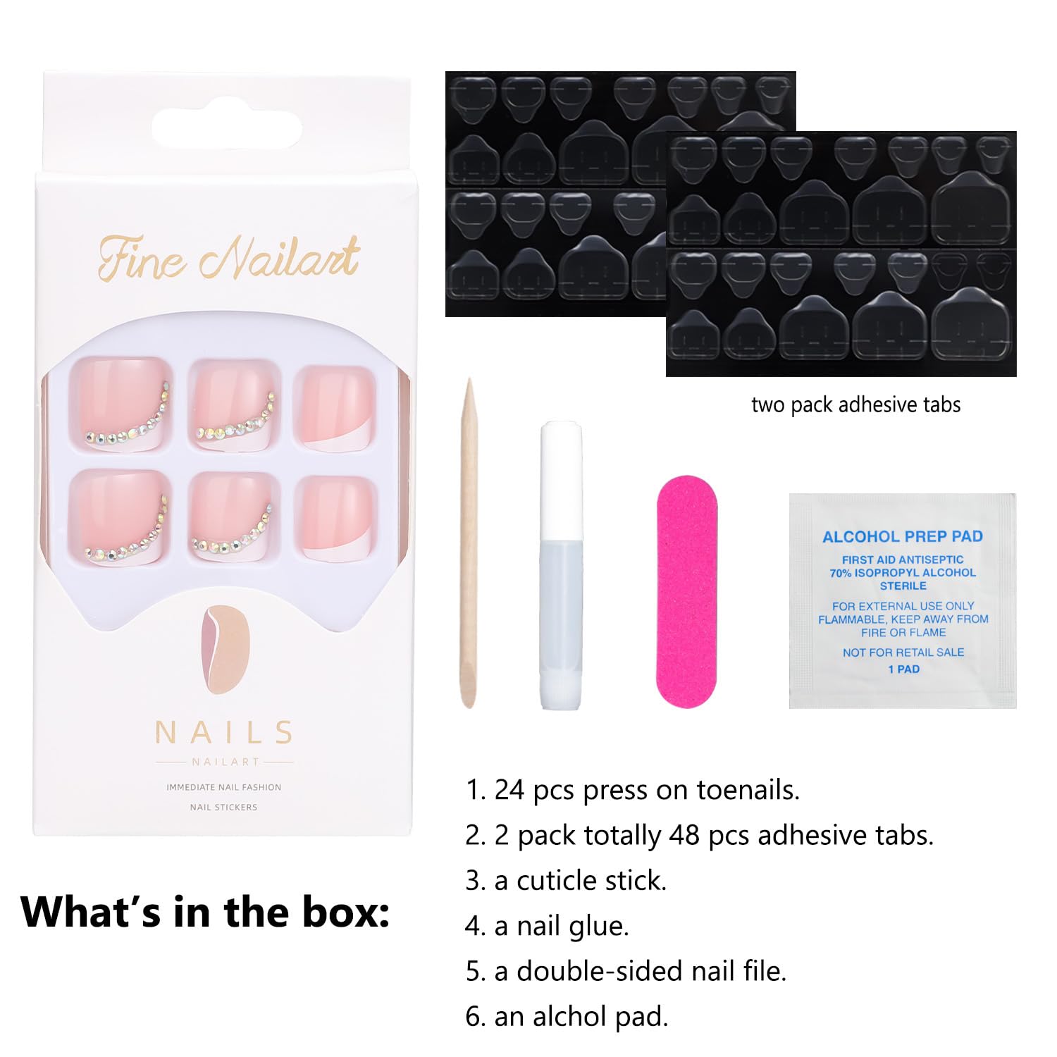 ANYOS Short French Tip Press On Toenails for Women - 24pcs Fake Toe Nails with 2 Pack Jelly Stickers & Nail Glue - Square Solid Press On Toe Nails for Pedicure, Salon, Home Manicure & Special Occasions