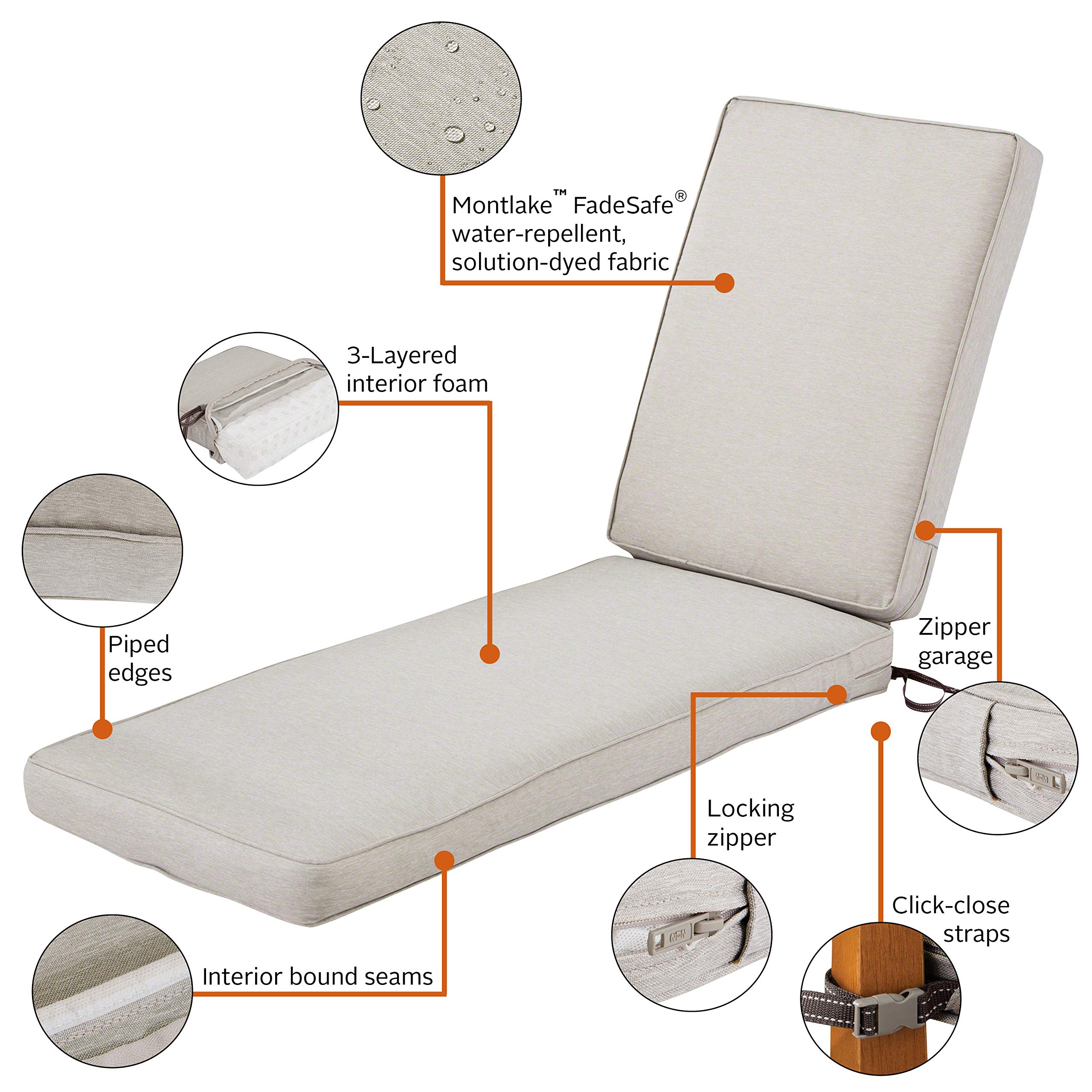 Classic Accessories Montlake Outdoor Chaise Lounge Cushion - 80
