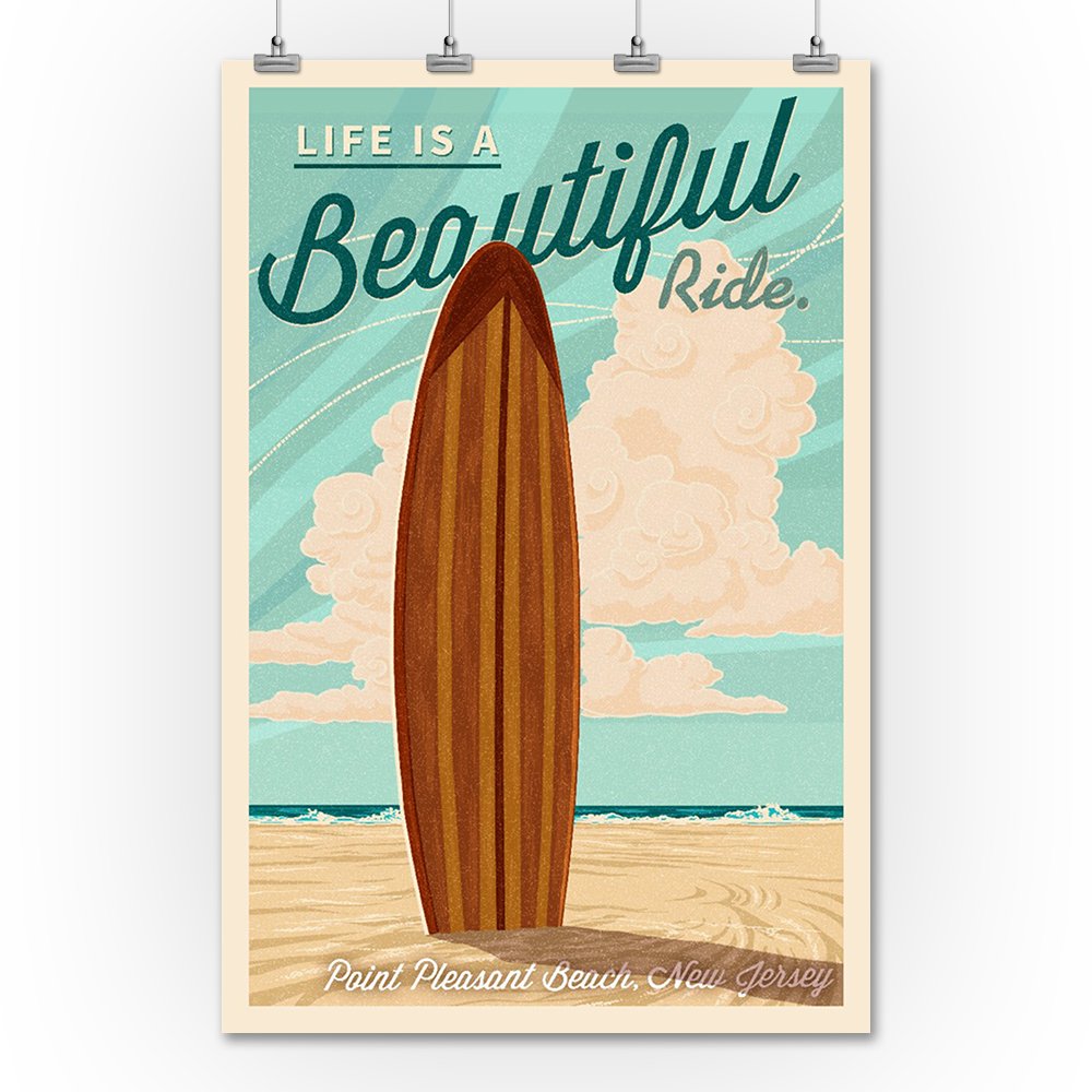 Point Pleasant Beach New Jersey Surfboard Letterpress Art Print - 36x54 Giclee Gallery Quality Travel Poster - Coastal Wall Decor for Beach House, Living Room & Office