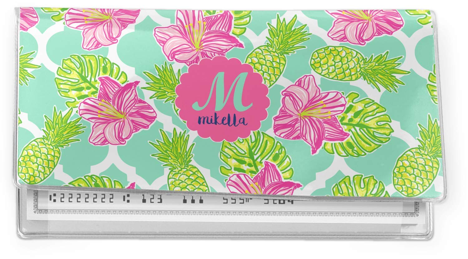 YouCustomizeIt Personalized Preppy Hibiscus Vinyl Checkbook Cover - Custom Monogram Wallet for Women & Men - Perfect for Checkbook Organizer, Gift Idea, Office & Travel Accessories