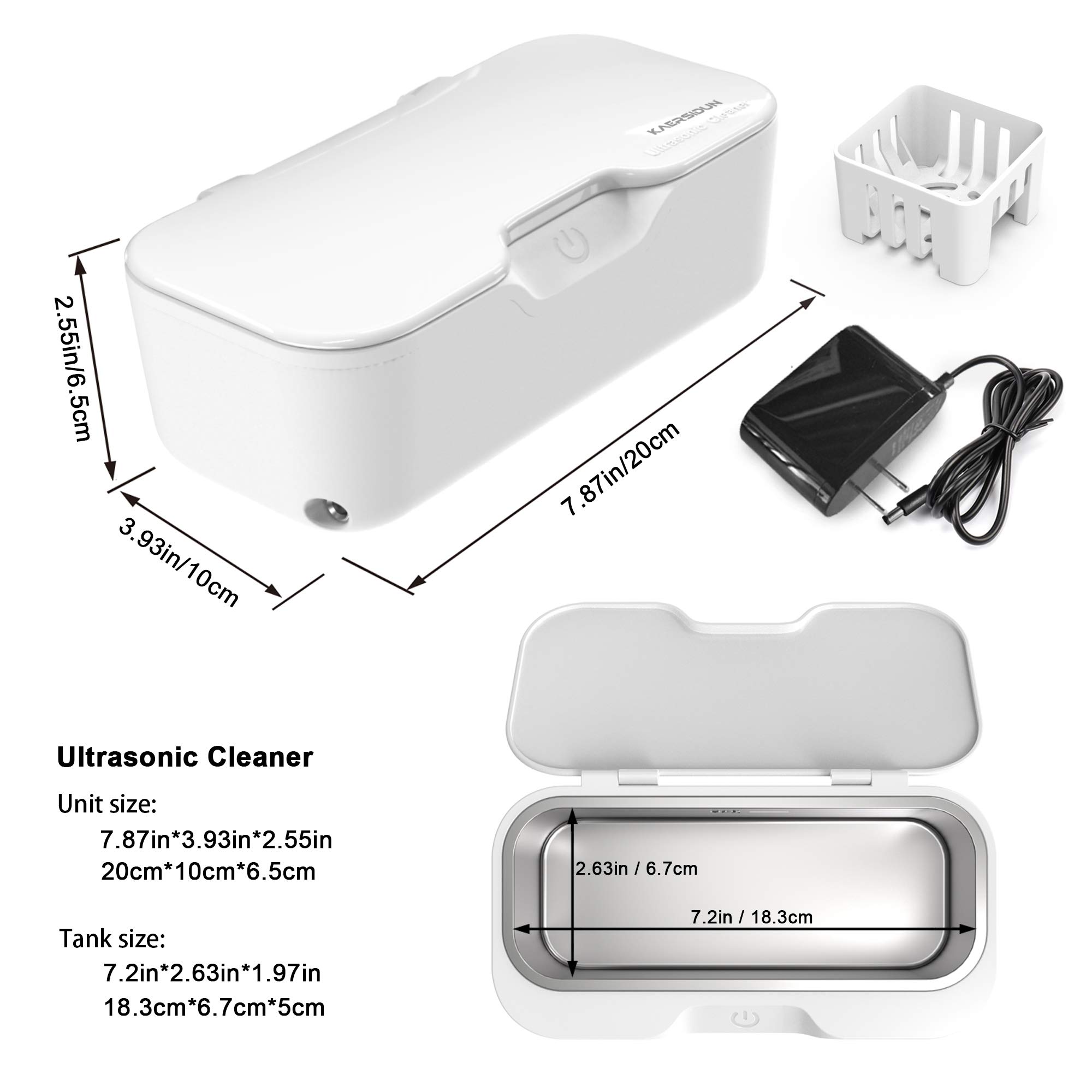 Ultrasonic Jewelry Cleaner 550ml with Stainless Steel Tank - 48KHz 25W Portable Ultrasonic Cleaner for Rings, Eyeglasses, Watches, Dentures, Makeup Brushes & Razors | Perfect for Home, Travel & Professional Use